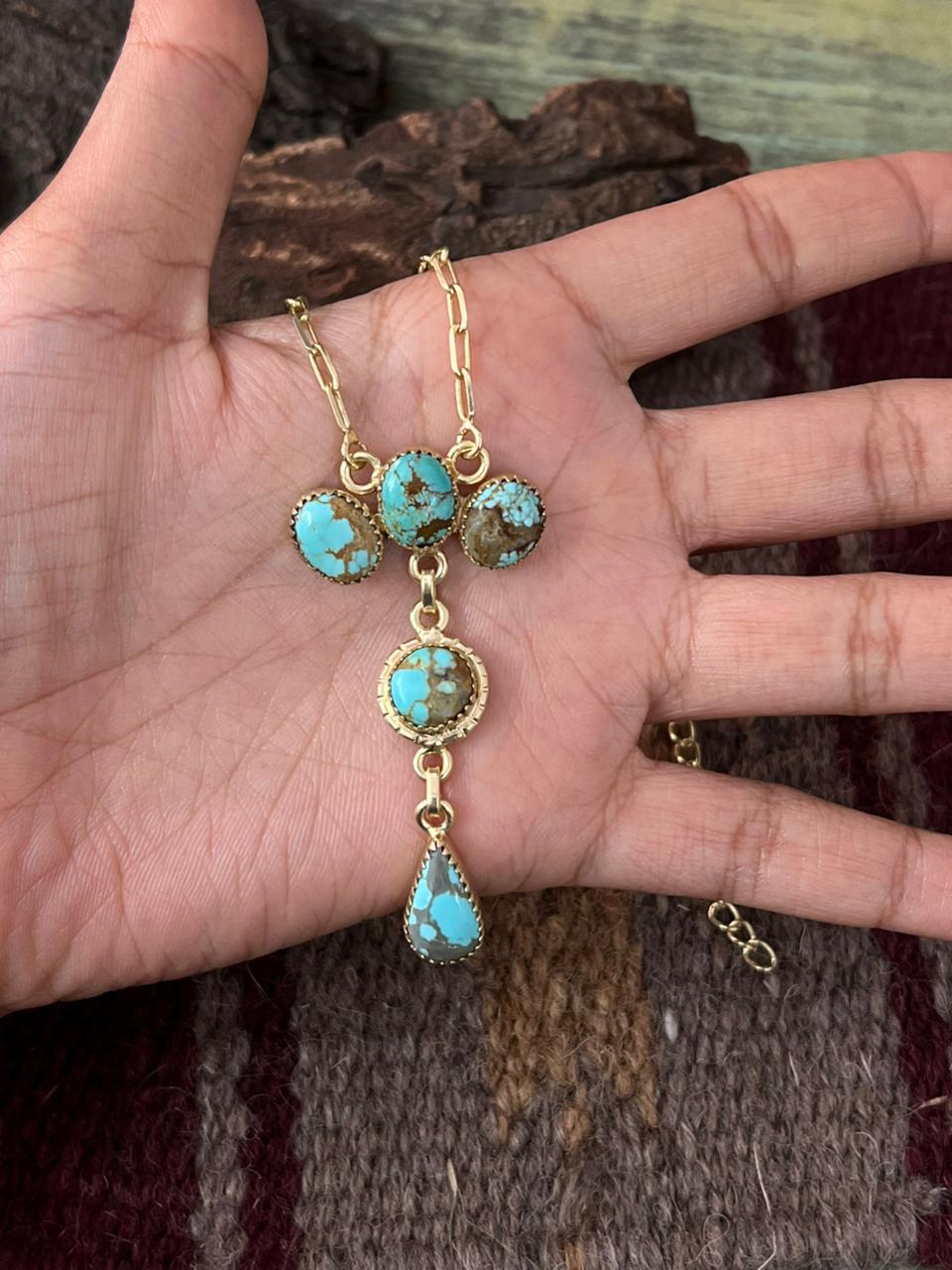 The Golden Collection Handmade Number 8 Turquoise with Gold Drop Necklace