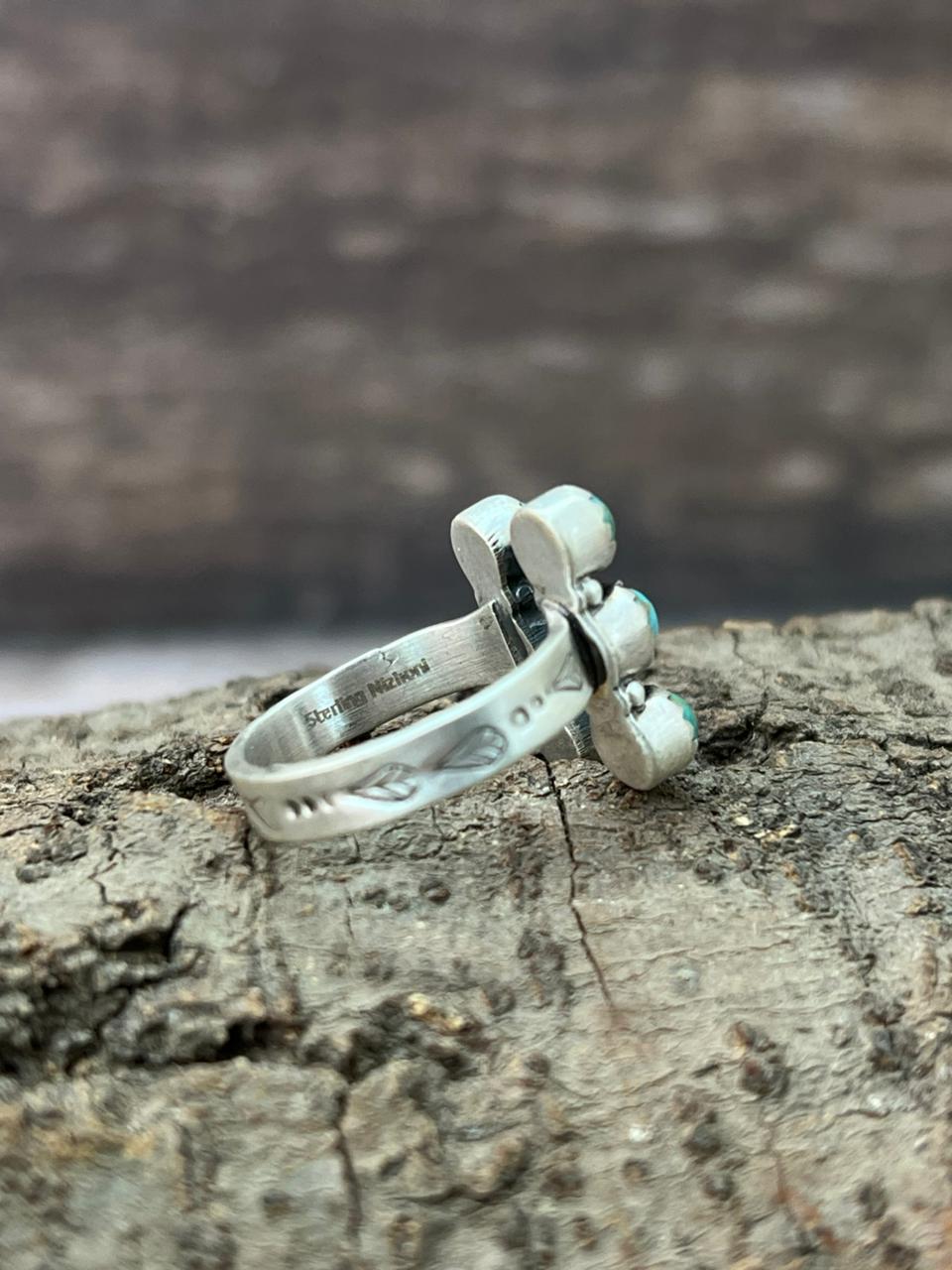 Handmade Sterling Silver Kingman Turquoise Adjustable Ring "Signed Nizhoni"