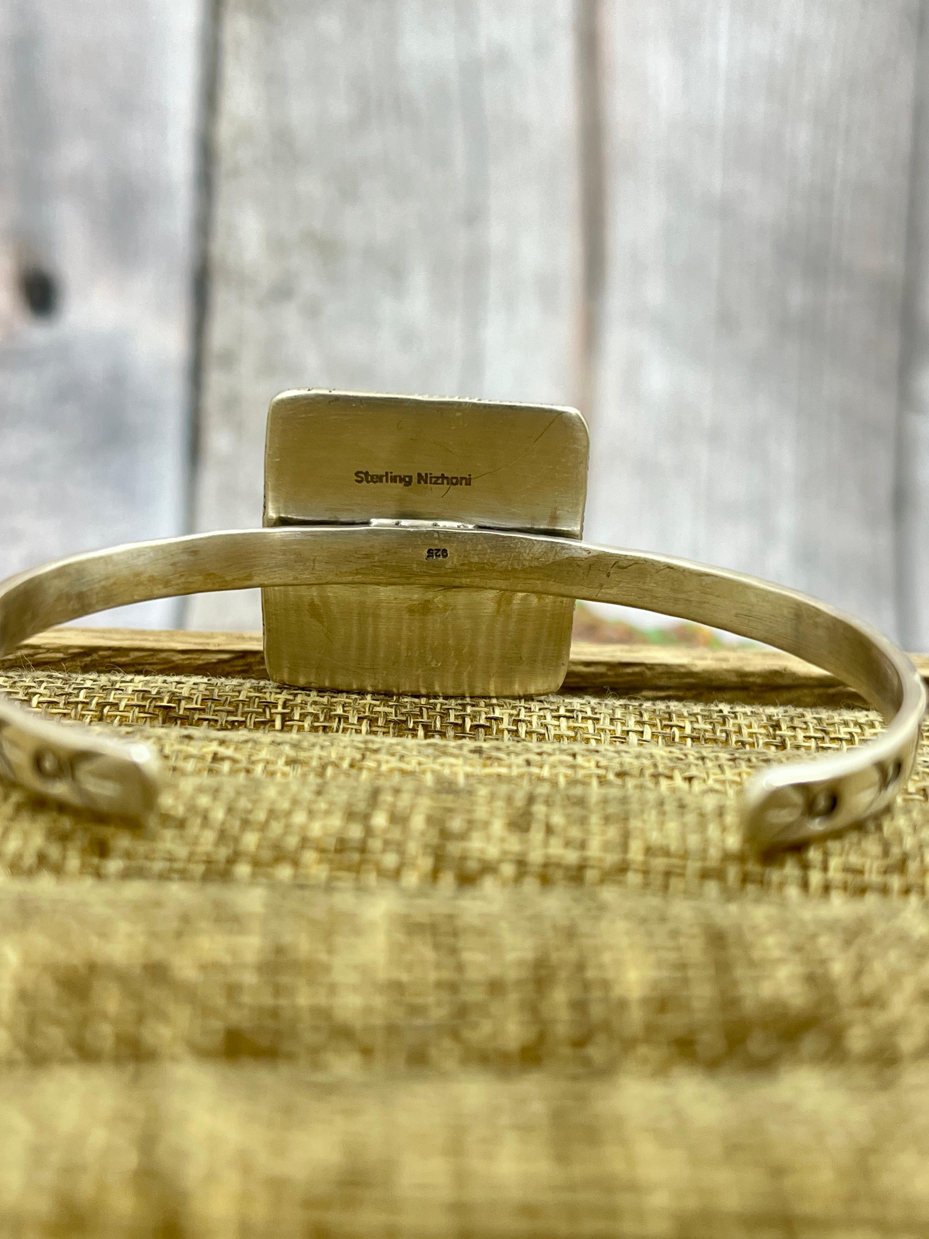 Handmade Sterling Silver Peacock Dahlia Cuff Bracelet with Signed Nizhoni