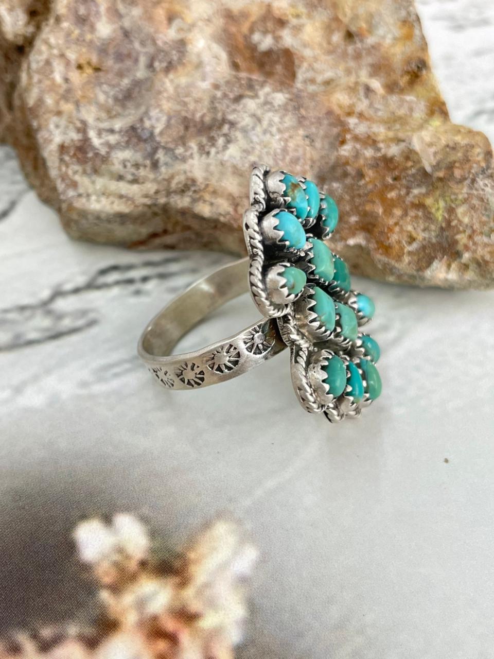Handmade Sterling Silver Kingman Turquoise Adjustable Ring "Signed Nizhoni"