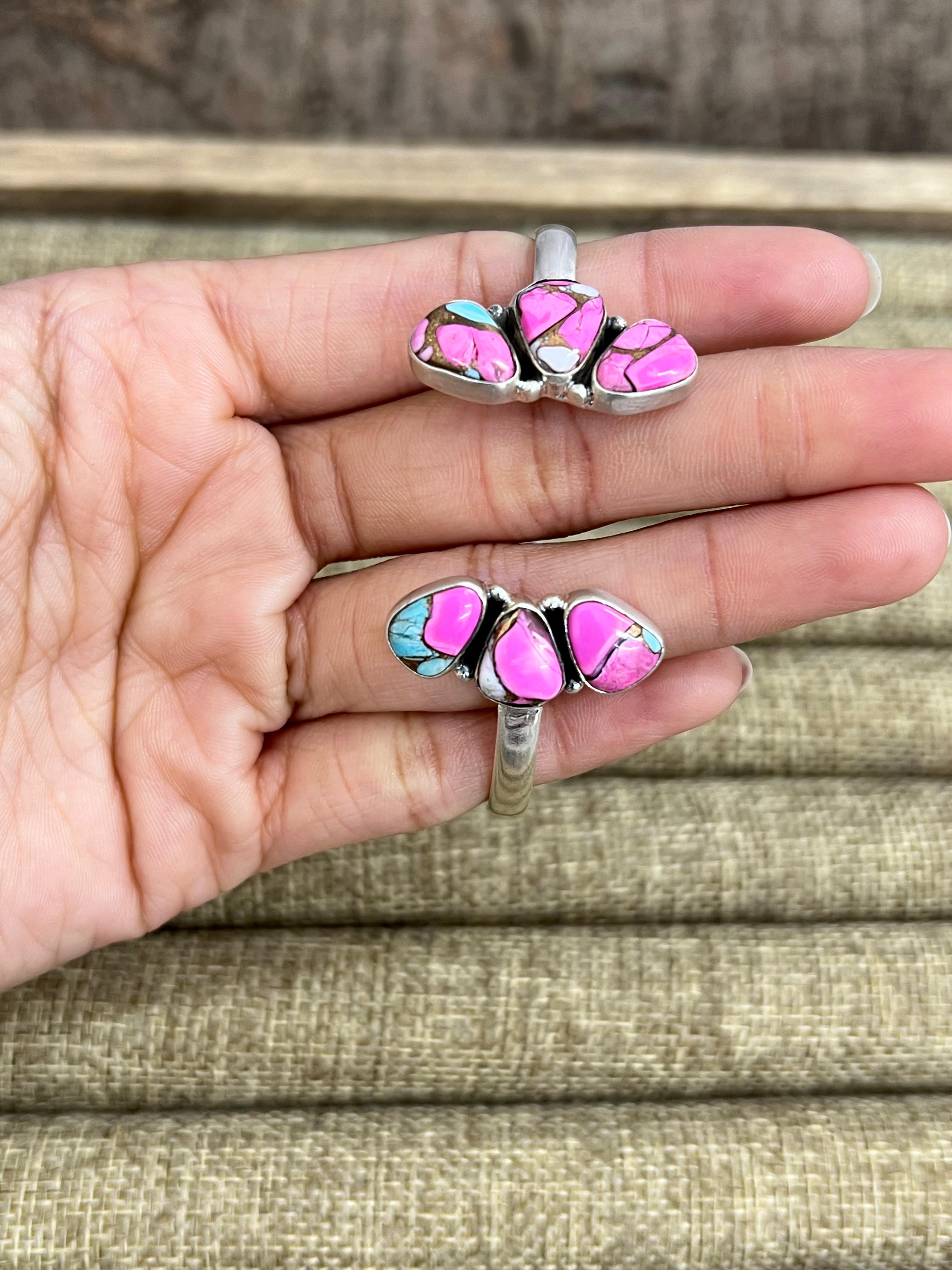 Handmade Sterling Silver Multi Stones Bracelet with Signed Nizhoni