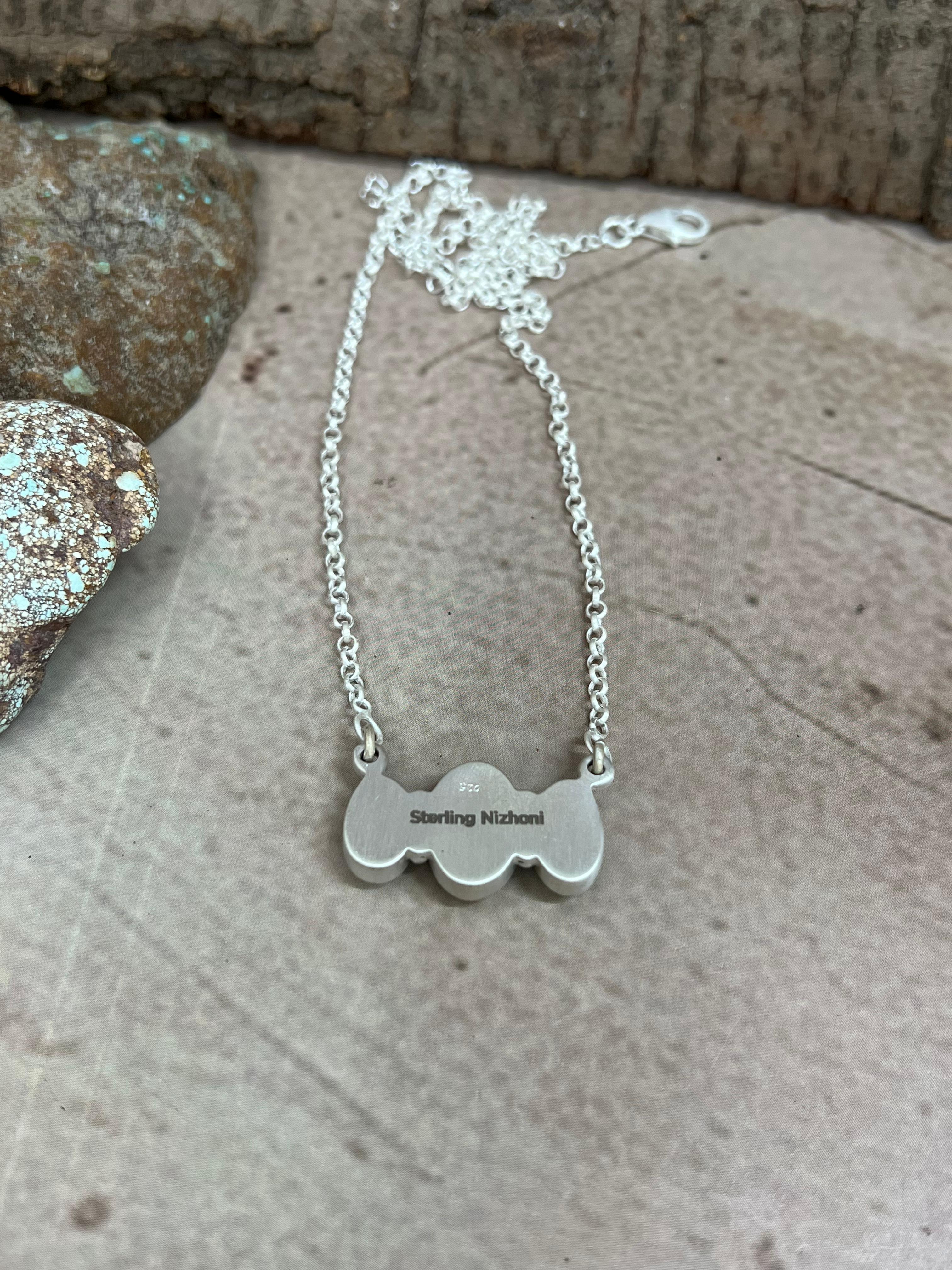 Handmade Sterling Silver Palomino Turquoise Necklace with Signed Nizhoni