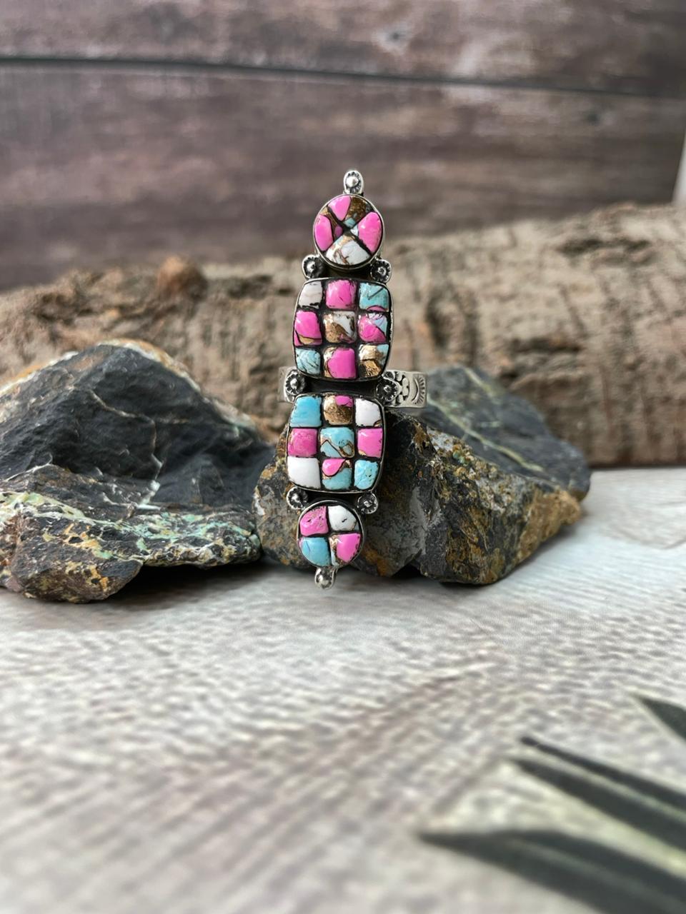 Handmade Sterling Silver Cotton Candy Adjustable Ring "Signed Nizhoni"