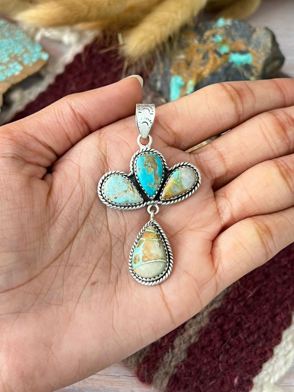 Handmade Sterling Silver Royston Ribbon Turquoise Pendant "Signed Nizhoni"