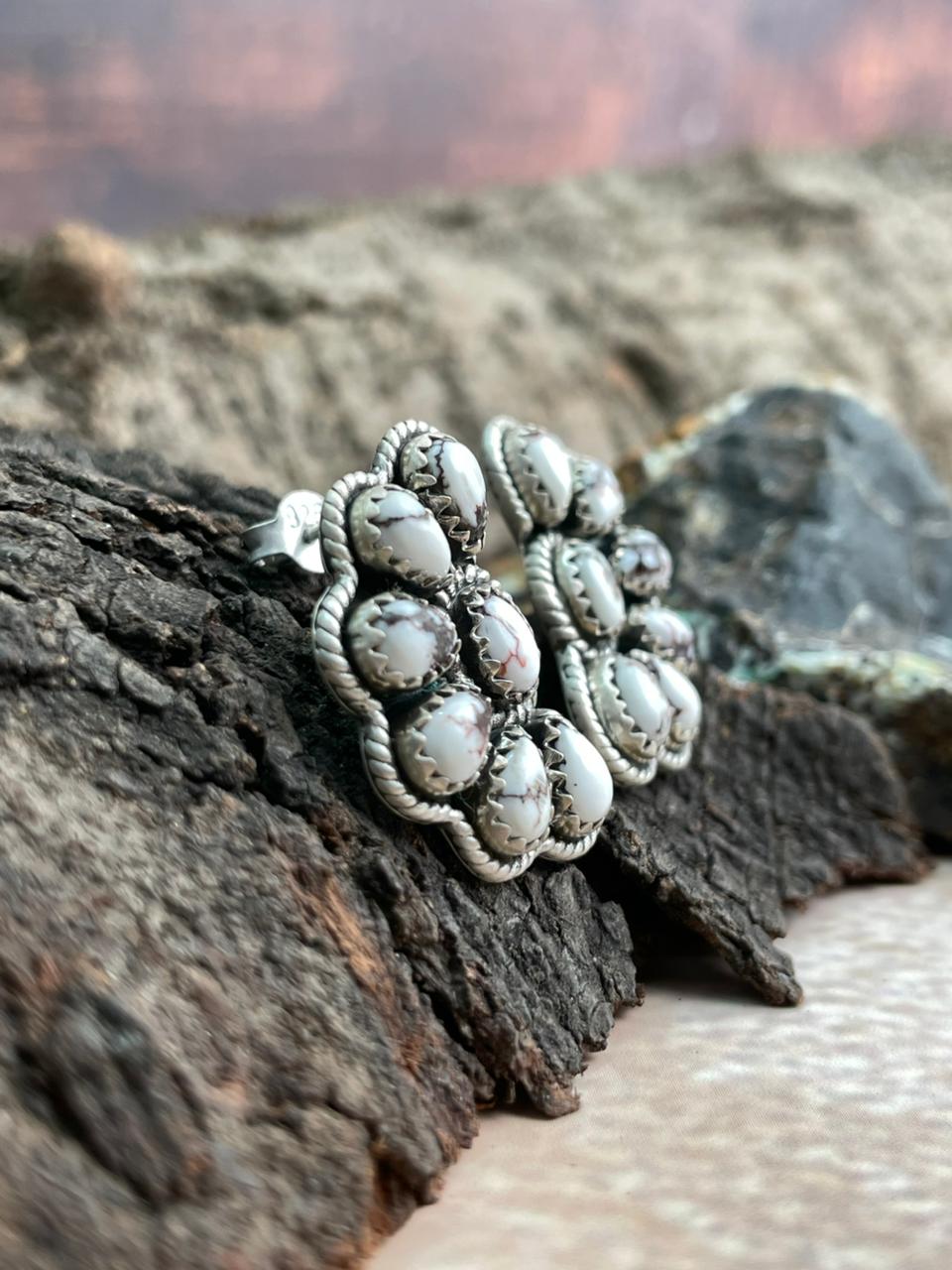 Handmade Sterling Silver Wildhorse Magnesite Studs Earrings "Signed Nizhoni"