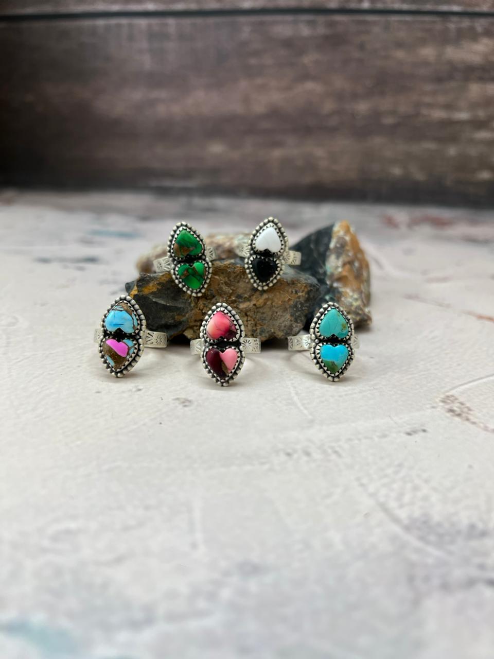 Handmade Sterling Silver Multi Stone Adjustable Ring "Signed Nizhoni"
