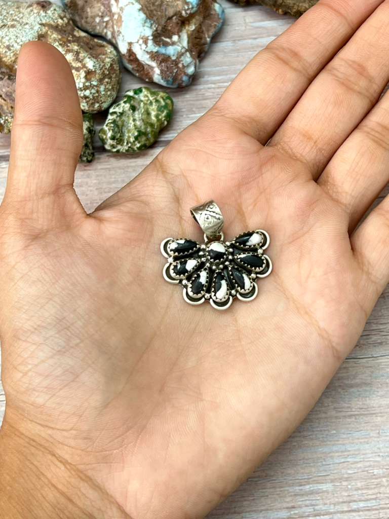 Handmade Sterling Silver White Buffalo Turquoise Pendant with Signed Nizhoni