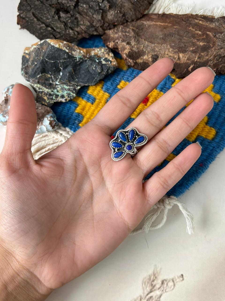 Handmade Sterling Silver Lapis Adjustable Ring "Signed Nizhoni"