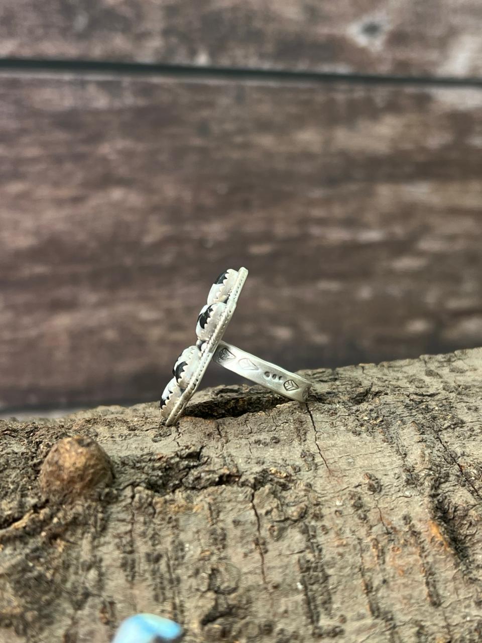 Handmade Sterling Silver White Buffalo Adjustable Ring "Signed Nizhoni"