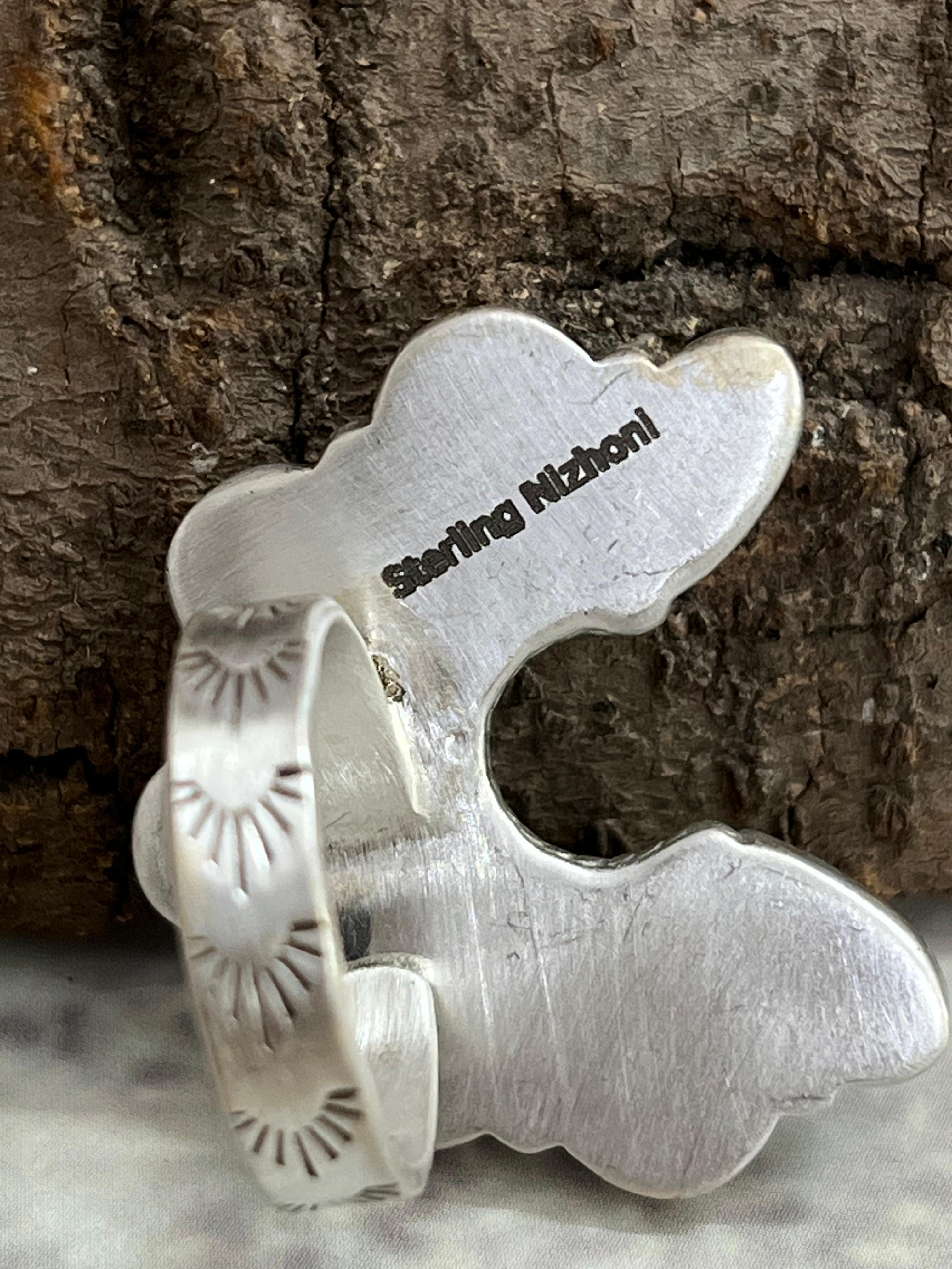 Handmade Sterling Silver Sonoran Mountain Turquoise, Golden Hills Turquoise Naja Adjustable Ring, Signed Nizhoni (8)