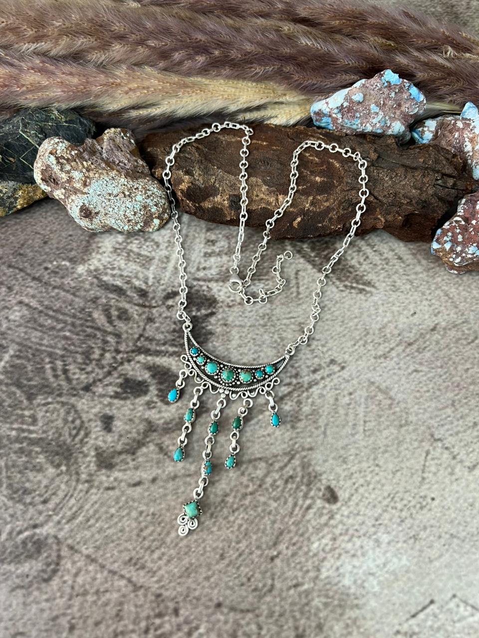 Handmade Sterling Silver Kingman Turquoise Necklace "Signed Nizhoni"