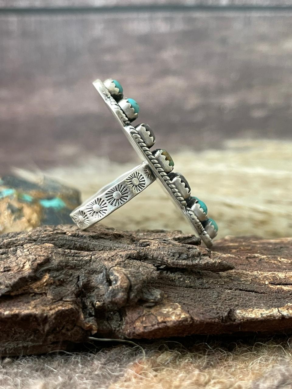 Handmade Sterling Silver Wild Horse Magnesite with Kingman Turquoise Adjustable Ring "Signed Nizhoni"