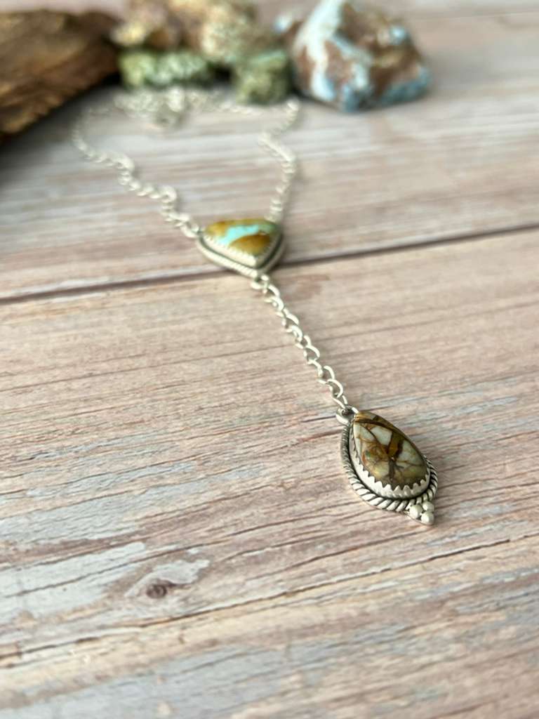 Handmade Sterling Silver Royston Ribbon Turquoise Heart Lariat Necklace Signed Nizhoni gg42