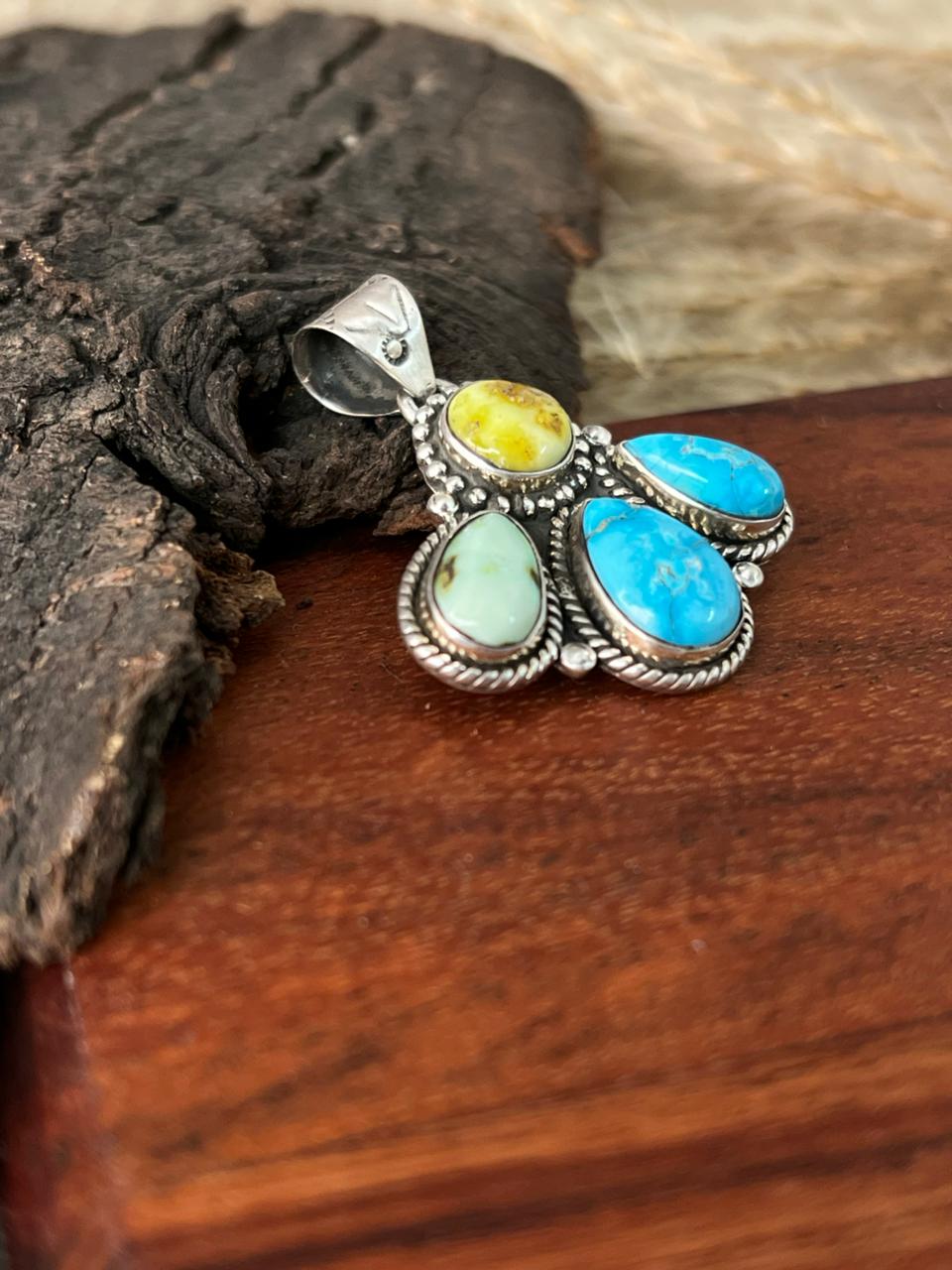 Handmade Sterling Silver Sierra Bella with Palomino Turquoise Collection: Pendant "Signed Nizhoni"