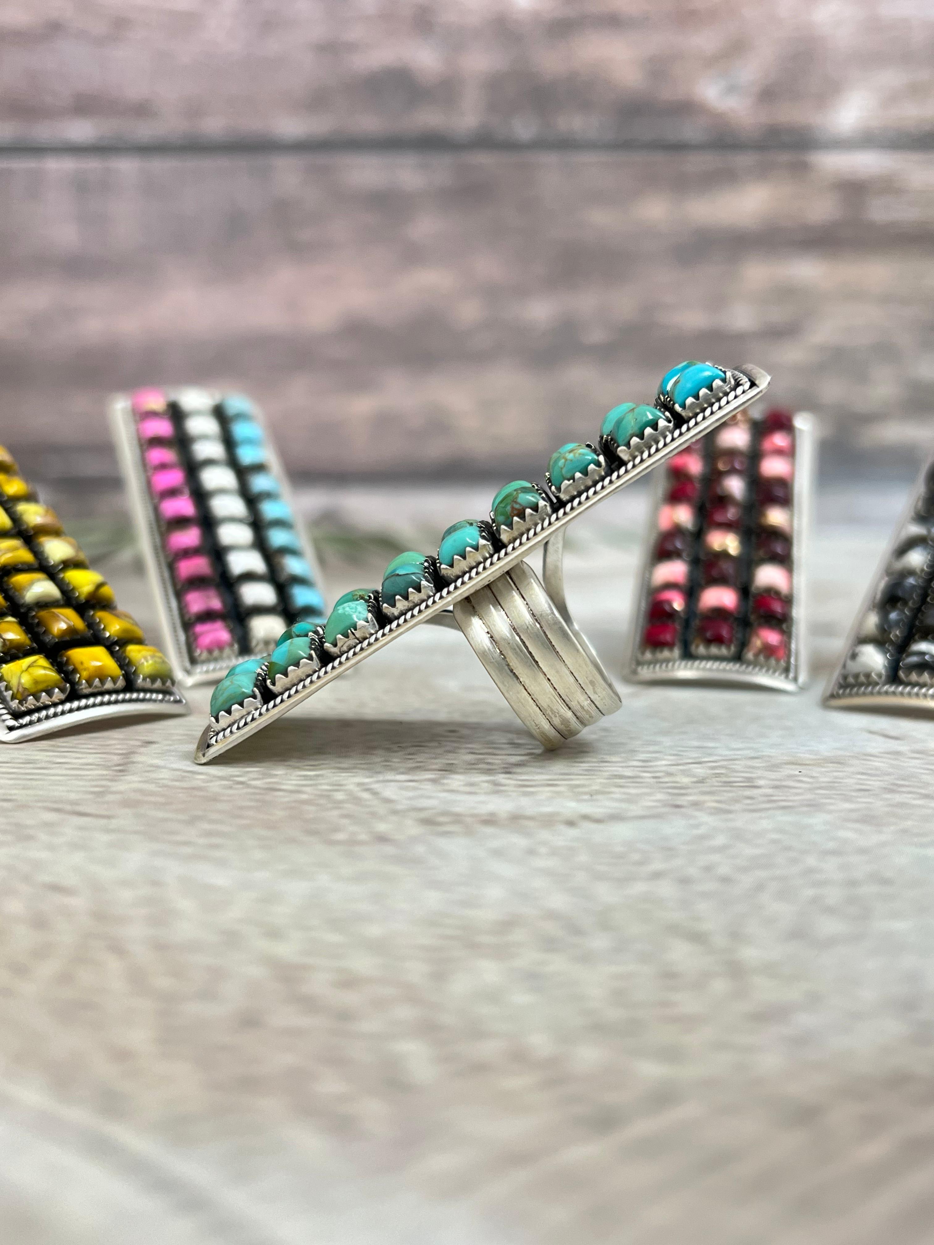 Handmade Sterling Silver Multi Stones Adjustable Ring, Signed Nizhoni (1)