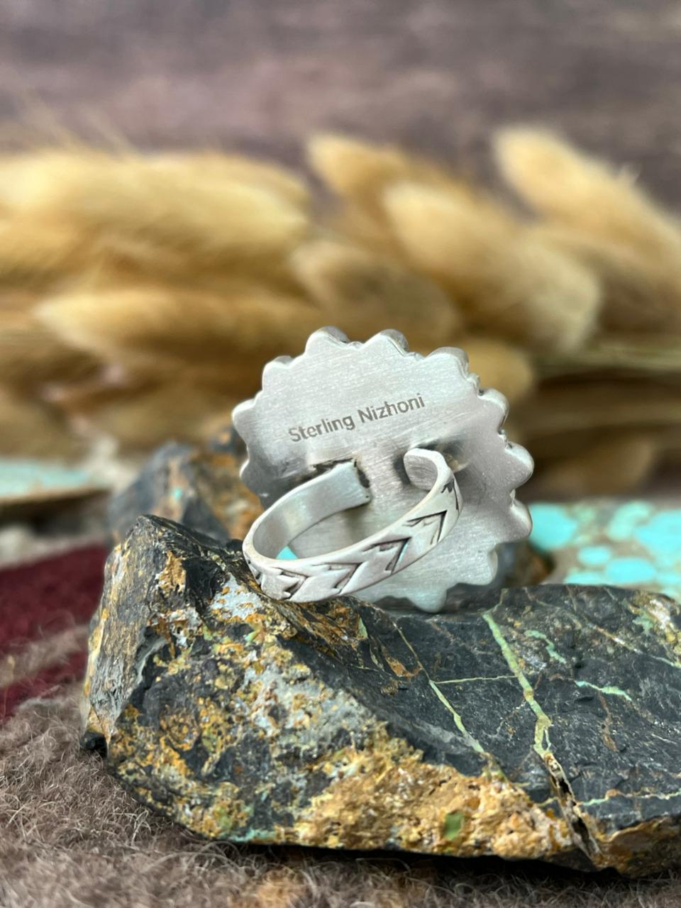 Handmade Sterling Silver Kingman with Wildhorse Magnesite Adjusatble Ring "Signed Nizhoni"