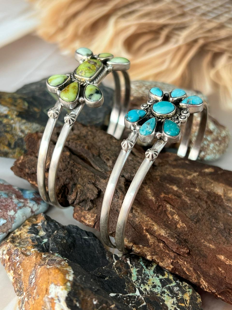 Handmade Sterling Silver White Water and Palomino Turquoise Bracelet "Signed Nizhoni"