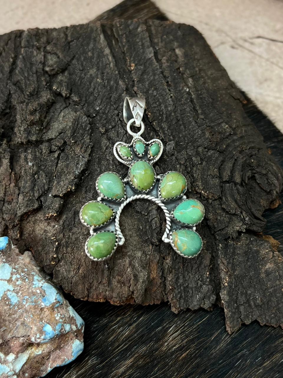 Handmade Sterling Silver Kingman Turquoise Naja Pendant "Signed Nizhoni"