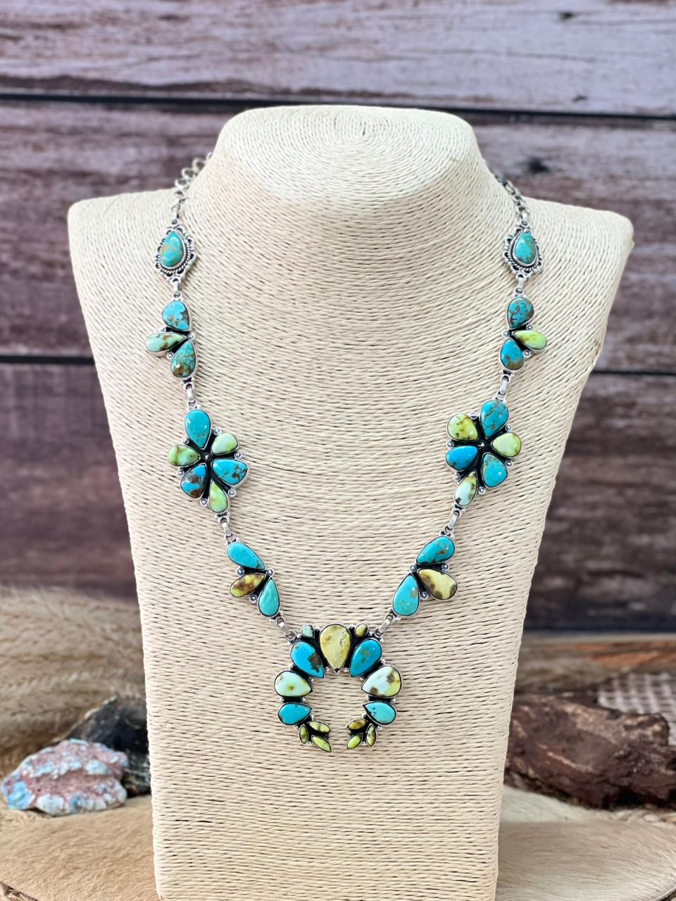 Handmade Sterling Silver Santa Maria with Palomino Turquoise Necklace "Signed Nizhoni"