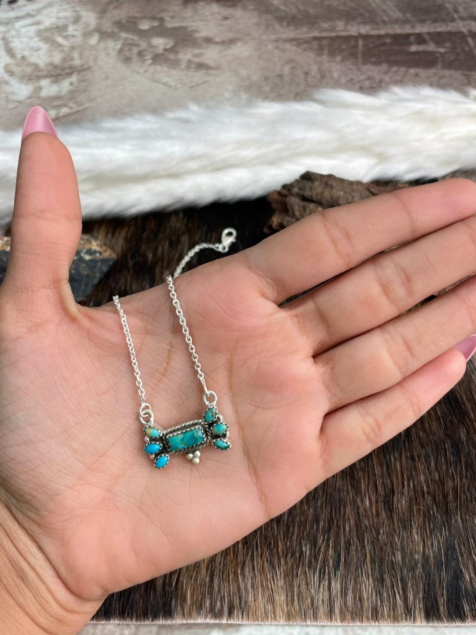 Handmade Sterling Silver Kingman Turquoise Necklace "Signed Nizhoni"