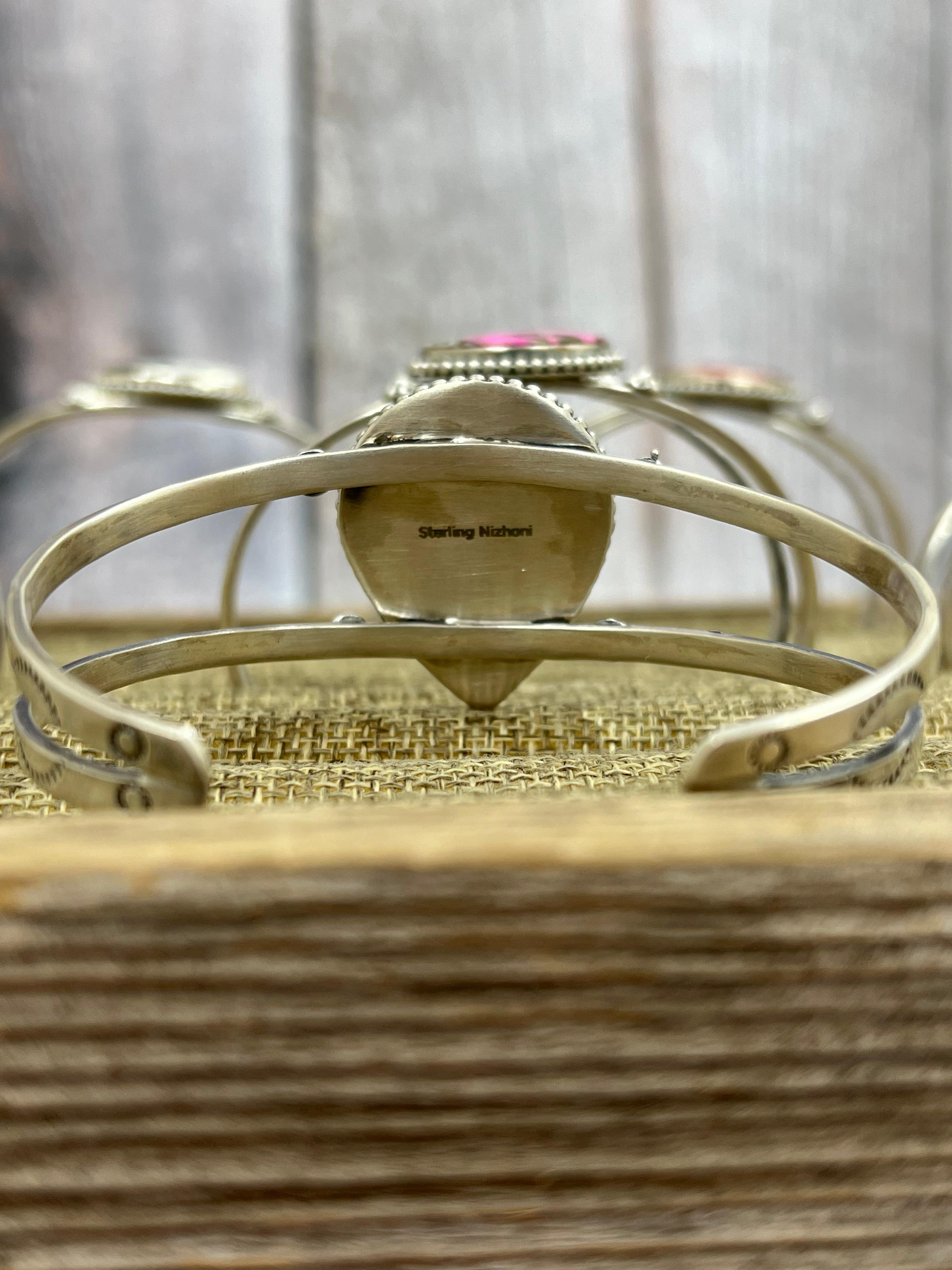 Handmade Sterling Silver Multi Stone Cuff Bracelet with Signed Nizhoni