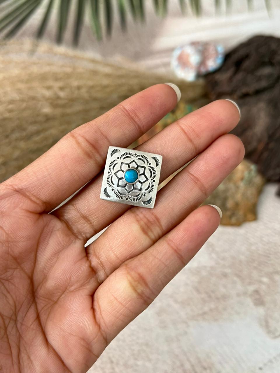 Handmade Sterling Silver Kingman Turquoise Adjustable Ring "Signed Nizhoni"