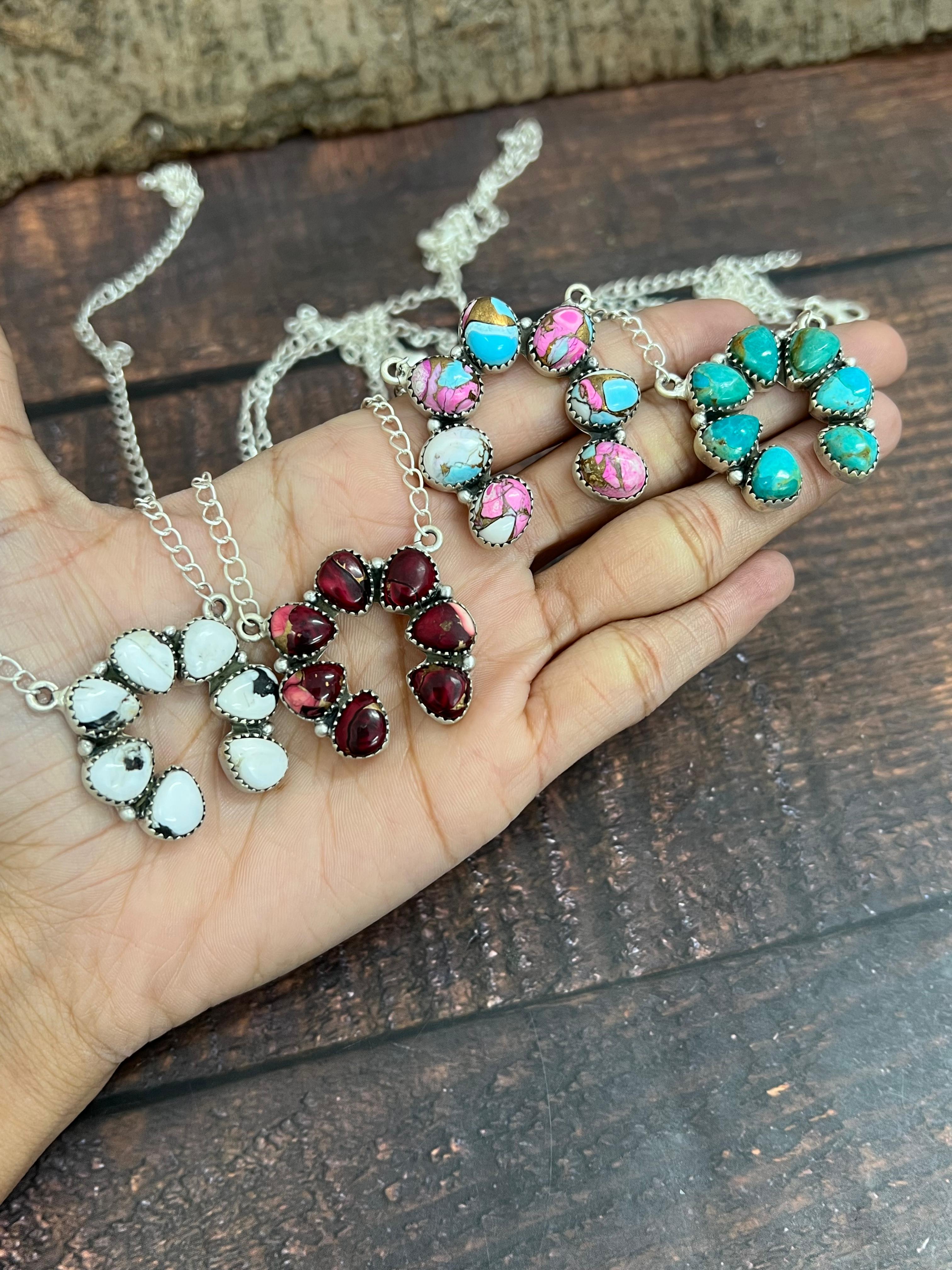 Handmade Sterling Silver Multi Stone Naja Necklace Signed Nizhoni