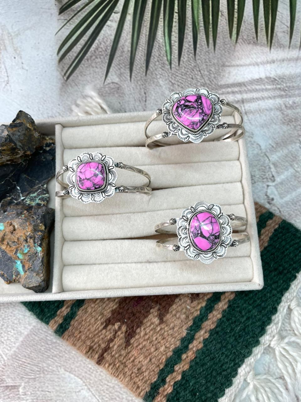 Handmade Sterling Silver Cherry Blossom Cuff Bracelet "Signed Nizhoni"