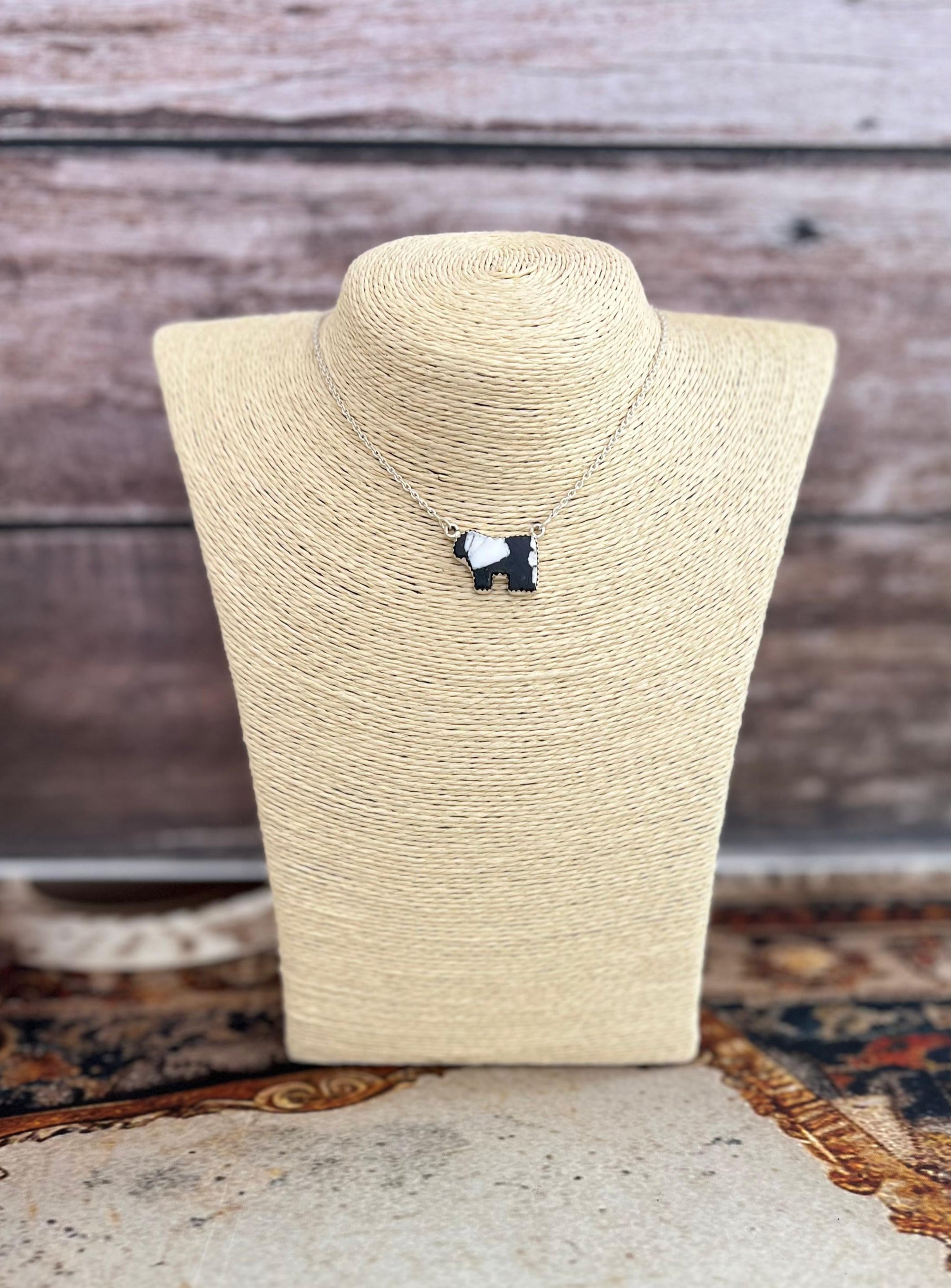 Handmade Sterling Silver White Buffalo BULL Necklace with Signed Nizhoni (4)