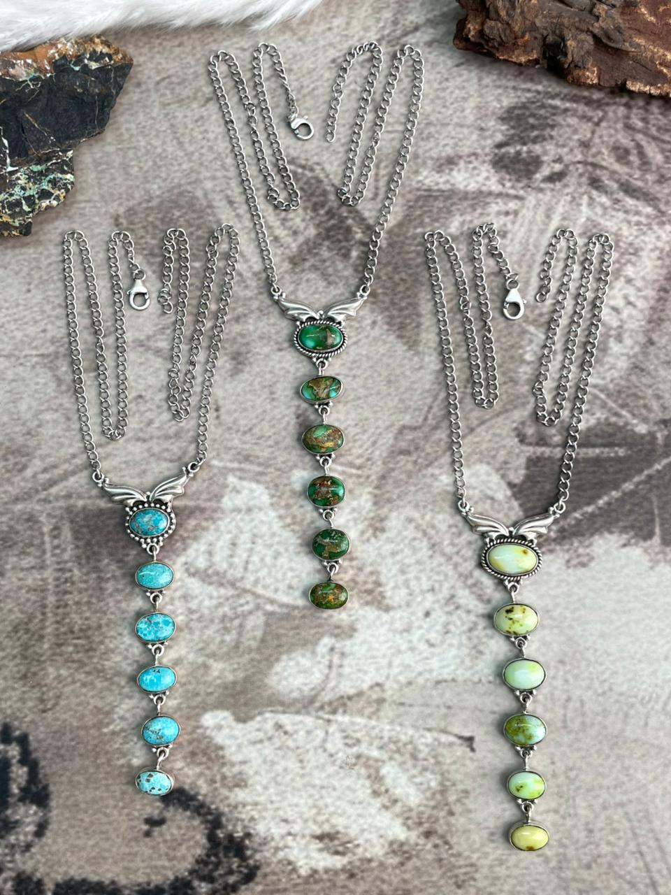 Handmade Sterling Silver Multi Stone Necklace "Signed Nizhoni"