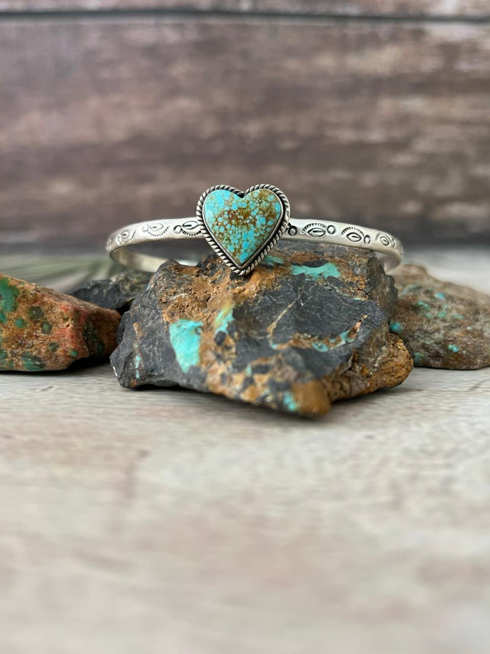 Handmade Sterling Silver Number 8 Turquoise Cuff Bracelet "Signed Nizhoni"