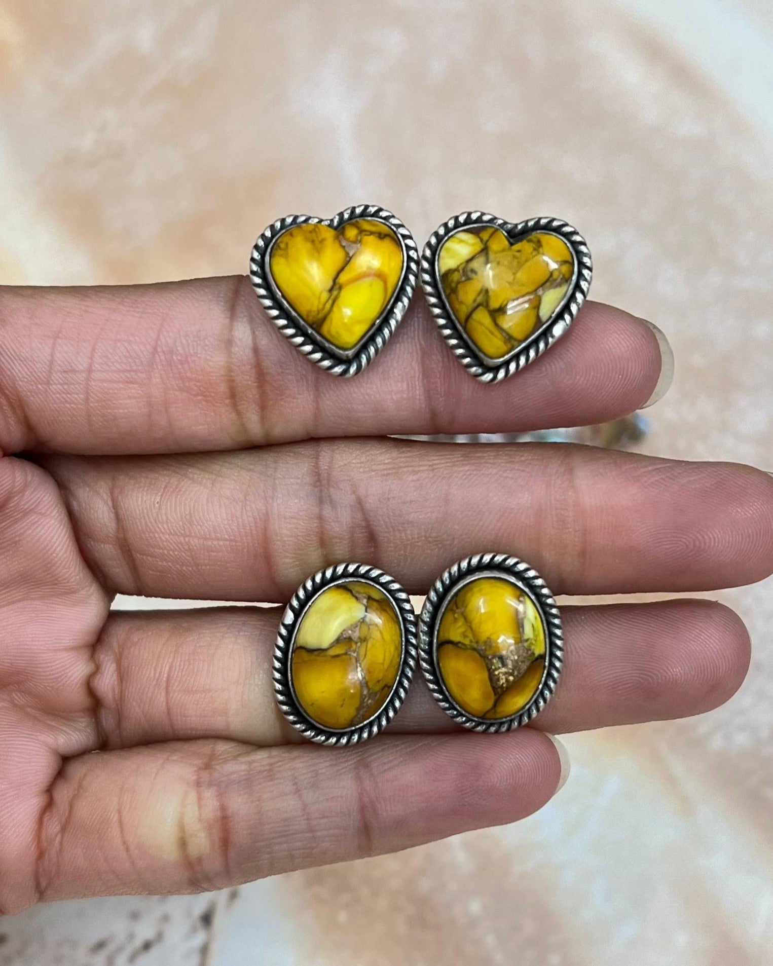 Handmade Sterling Silver Honey Dahlia Post Earrings with Signed Nizhoni