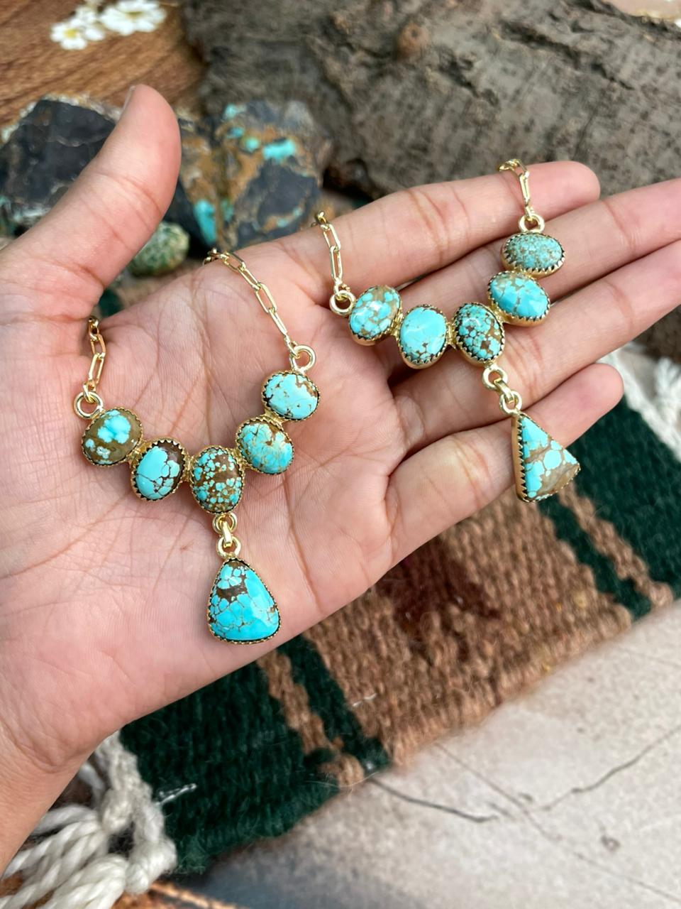 “The Golden Collection” Handmade Number 8 Turquoise with Gold Drop Necklace