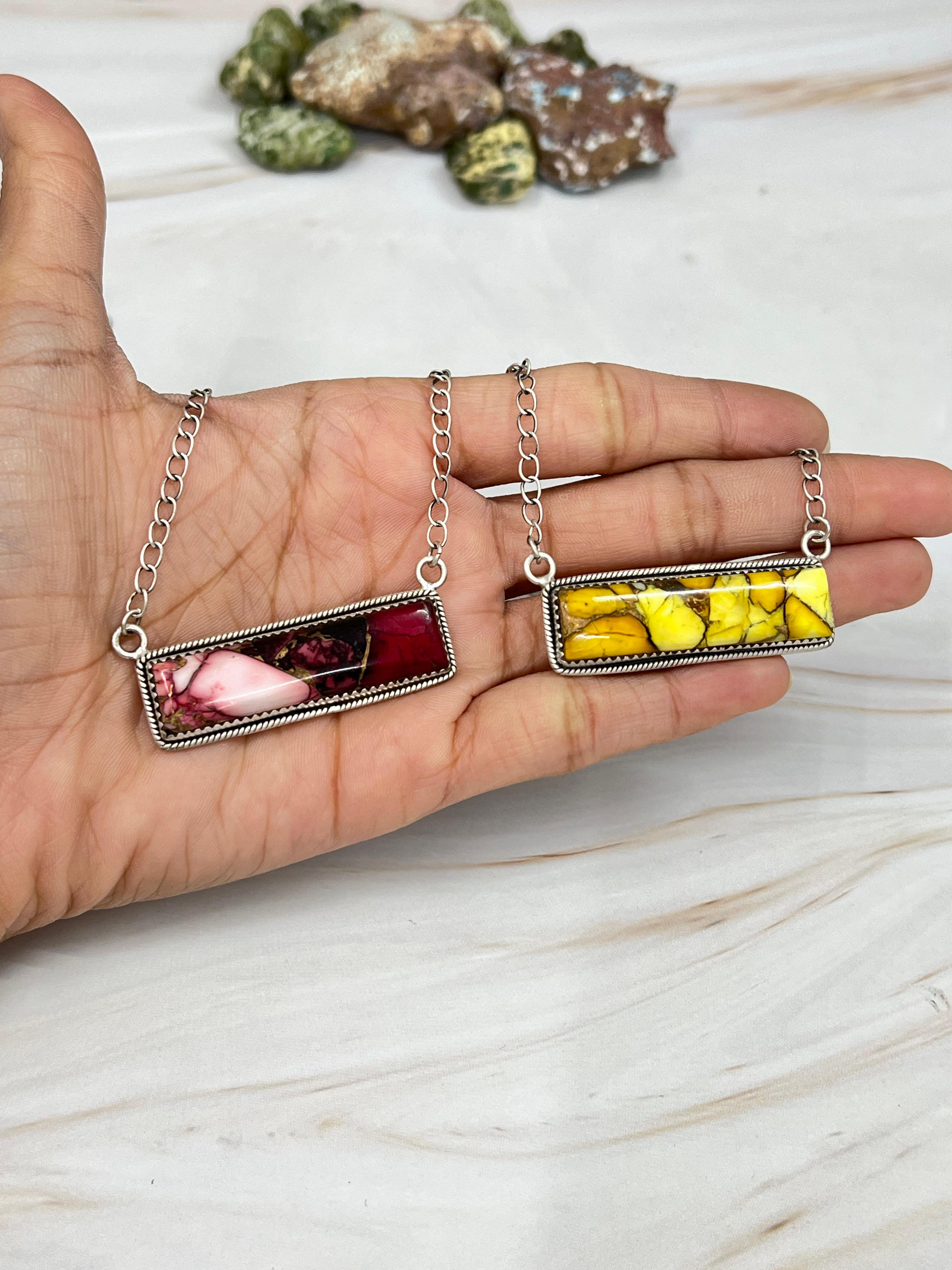 Handmade Sterling Silver Dahlia Rose, Honey Dahlia Bar Necklace with Signed Nizhoni