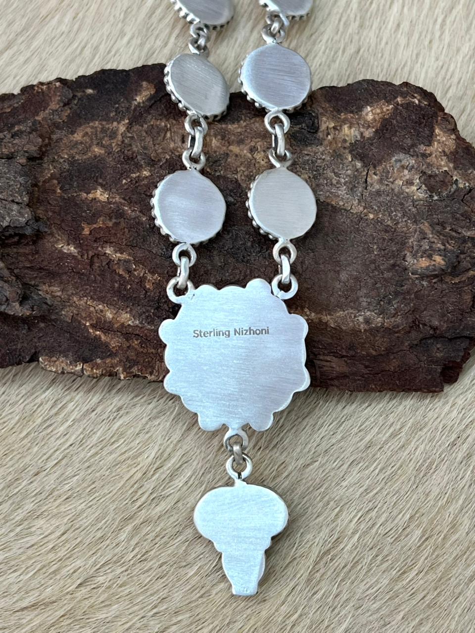 Handmade Sterling Silver White Buffalo Necklace "Signed Nizhoni"