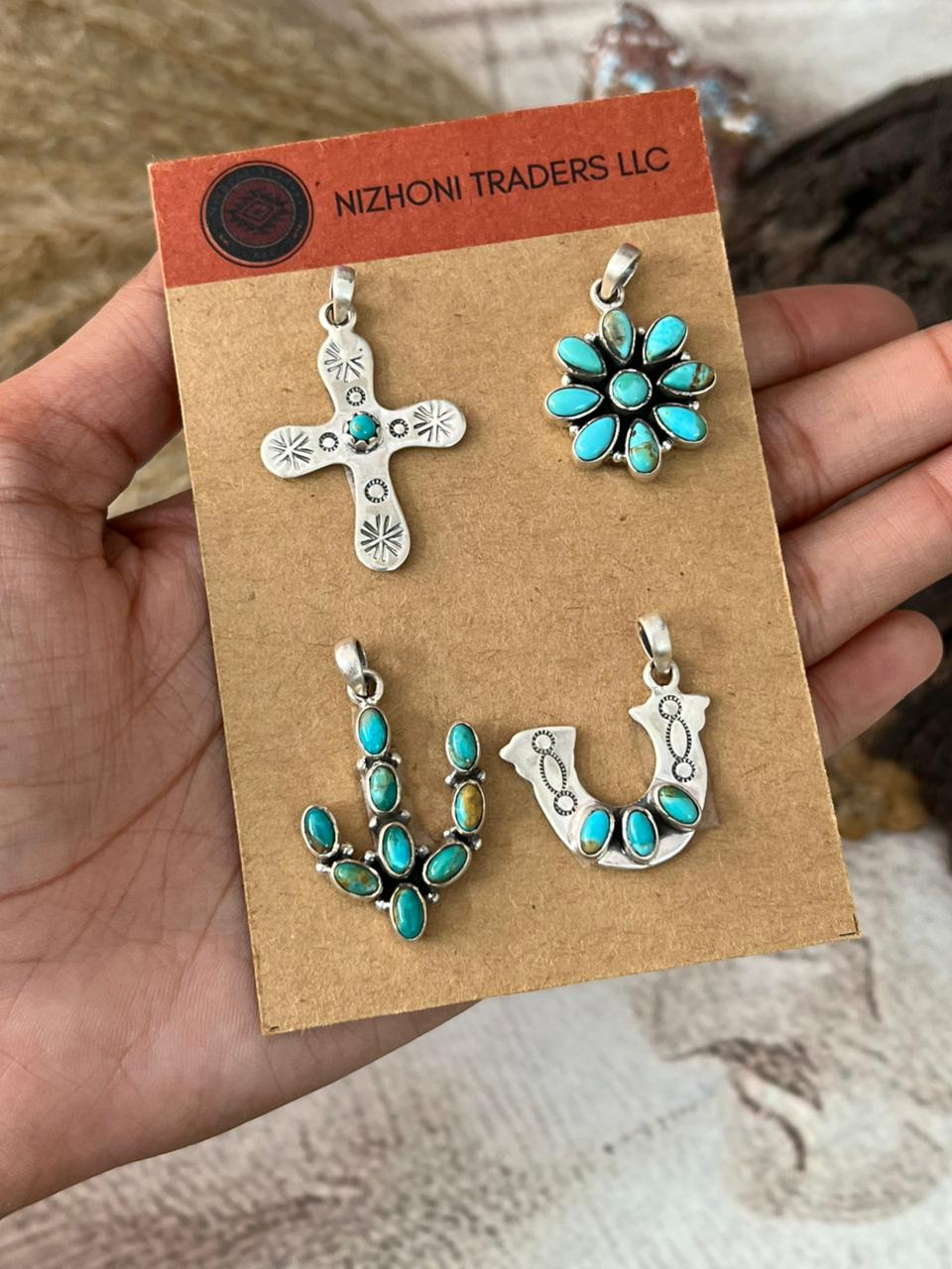 Handmade Sterling Silver Kingman Turquoise Pendant Card