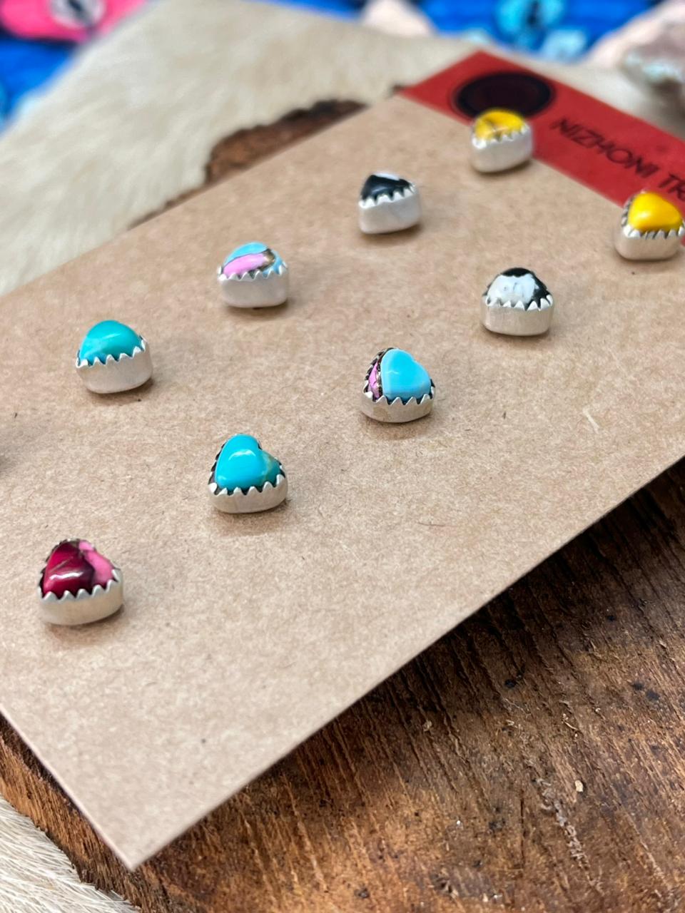 Handmade Sterling Silver Multi Stone Heart Shape Studs Earrings Set