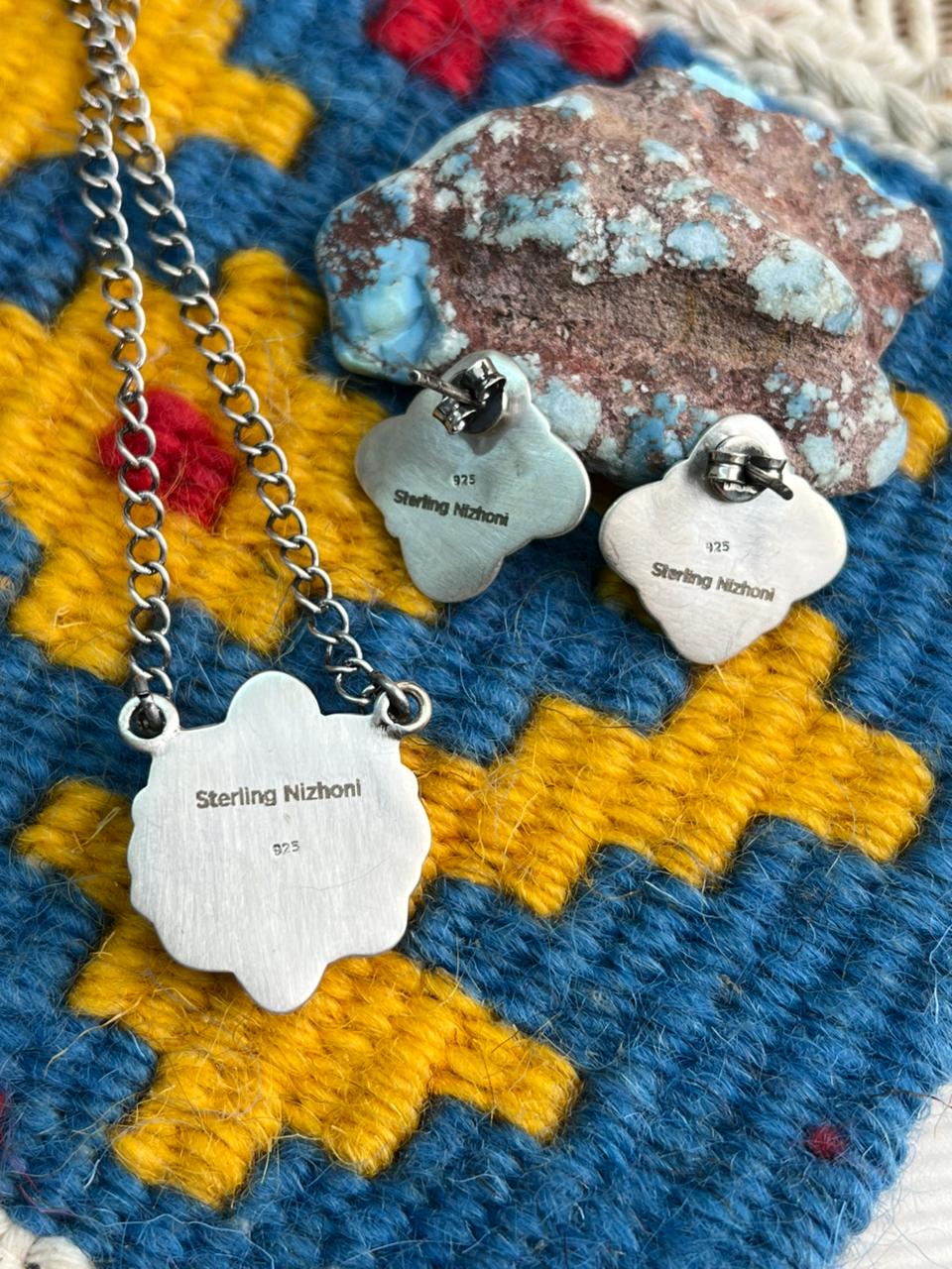 Handmade Sterling Silver Black Onyx Necklace Earrings Set "Signed Nizhoni"