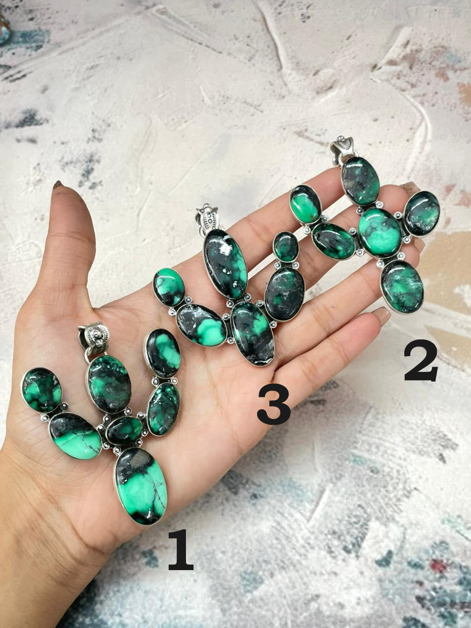 Handmade Sterling Silver Emerald Rose Cactus Pendant "Signed Nizhoni"