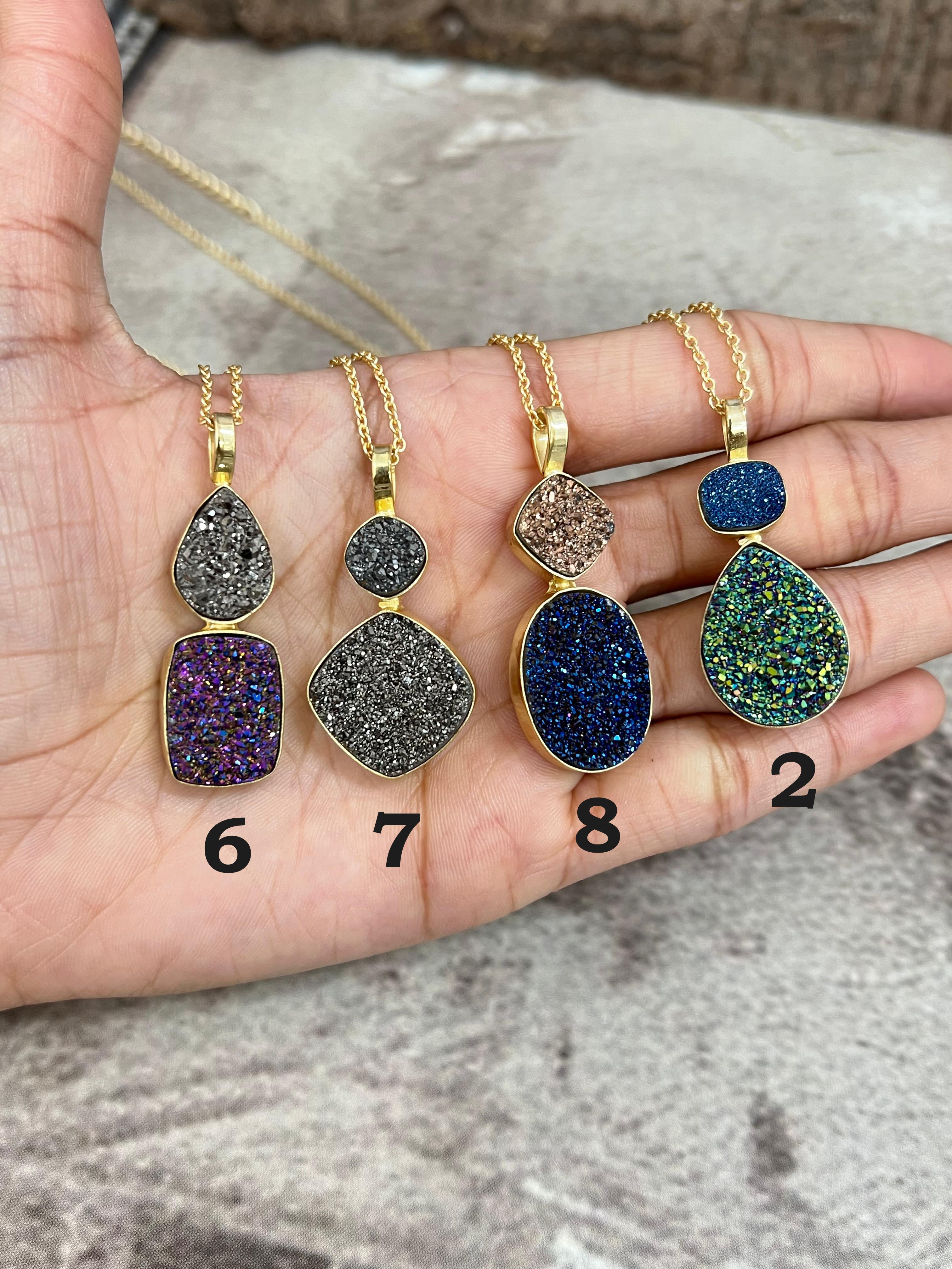 “The Boho Collection” Handmade Natural 2 Stone Druzy Necklace
