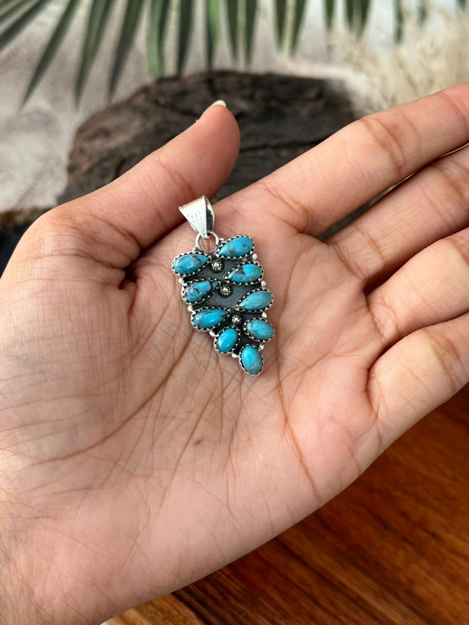 Handmade Sterling Silver Blue Kingman Turquoise Pendant "Signed Nizhoni"