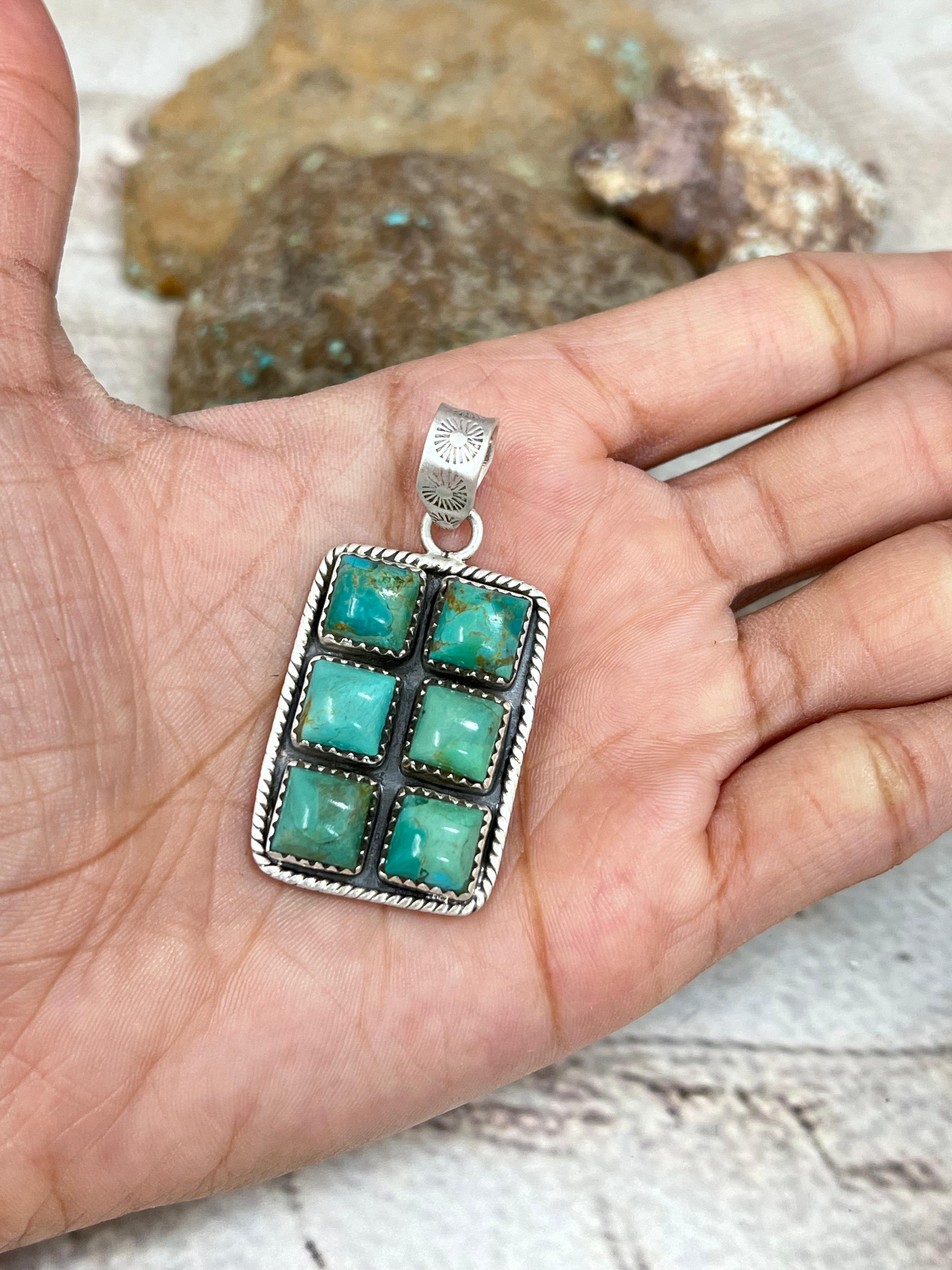 Handmade Sterling Silver Kingman Turquoise Pendant Signed Nizhoni