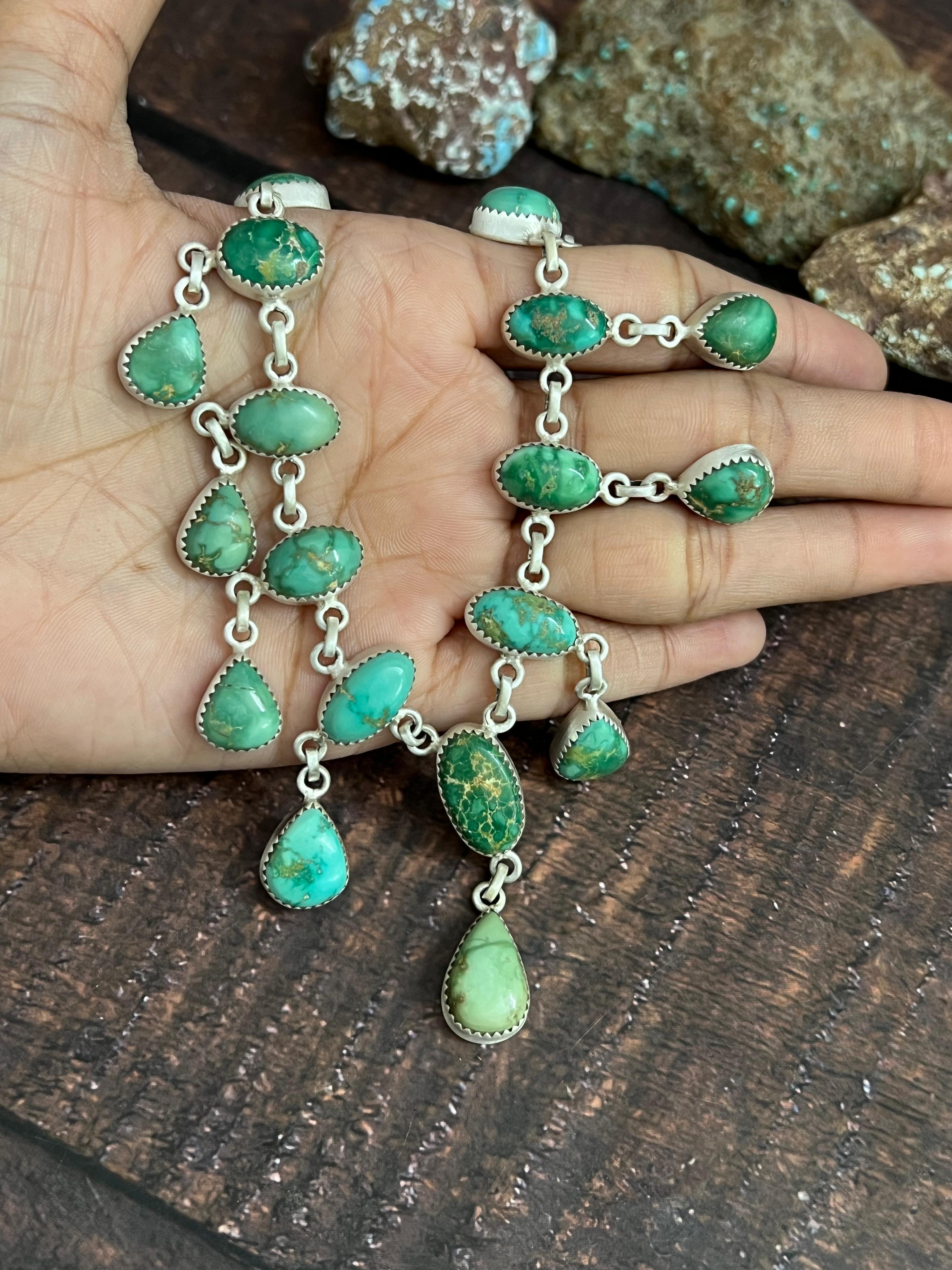 Handmade Sterling Silver Kingman Turquoise Necklace with Signed Nizhoni