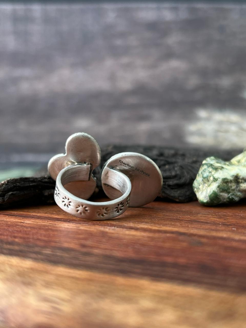Handmade Sterling Silver Blackjack Turquoise Adjustable Ring "Signed Nizhoni"