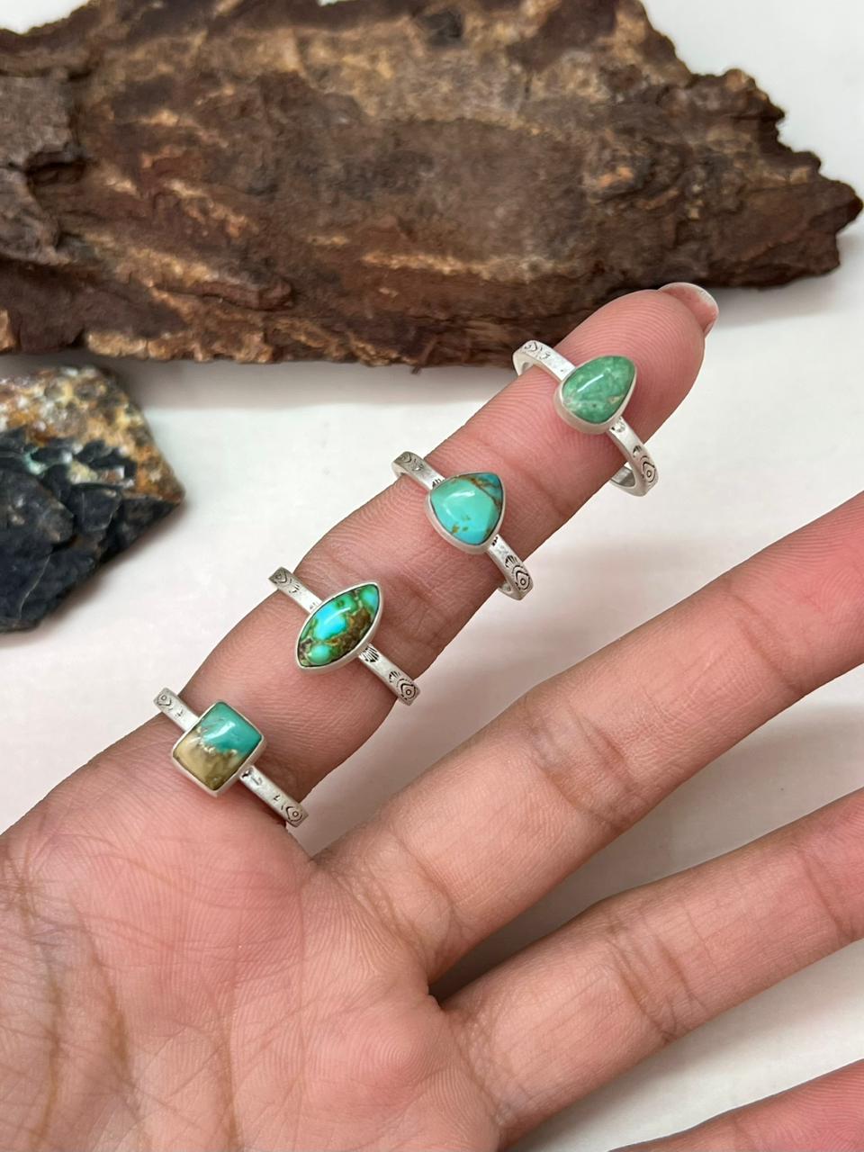 Handmade Sterling Silver Emerald Valley Turquoise Adjustable Ring "Signed Nizhoni"