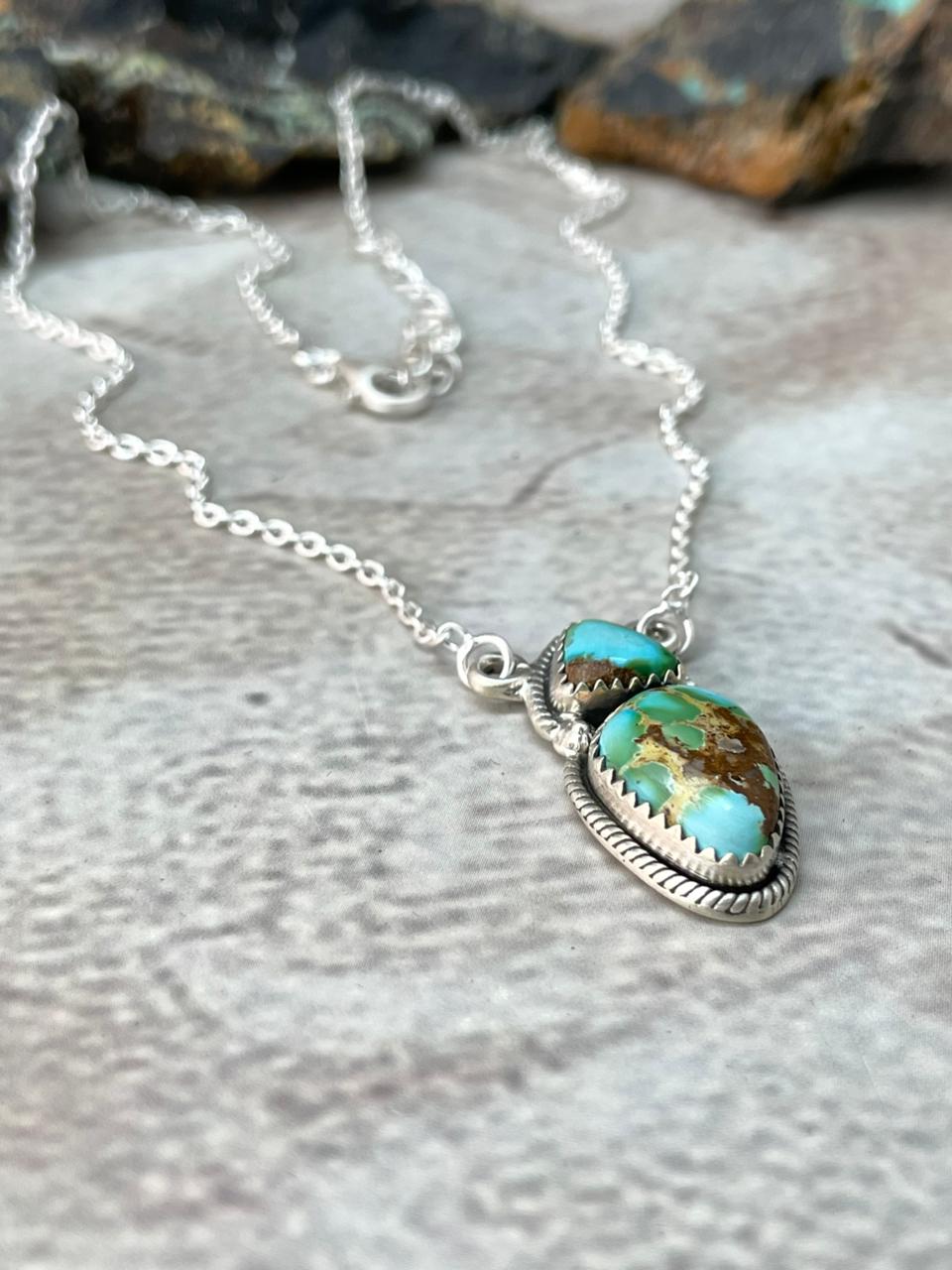 Handmade Sterling Silver Sonoran Mountain Turquoise Necklace "Signed Nizhoni"