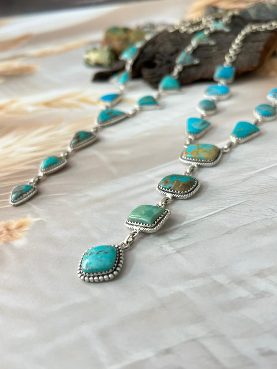 Handmade Sterling Silver Blue Turquoise Necklace "Signed Nizhoni"