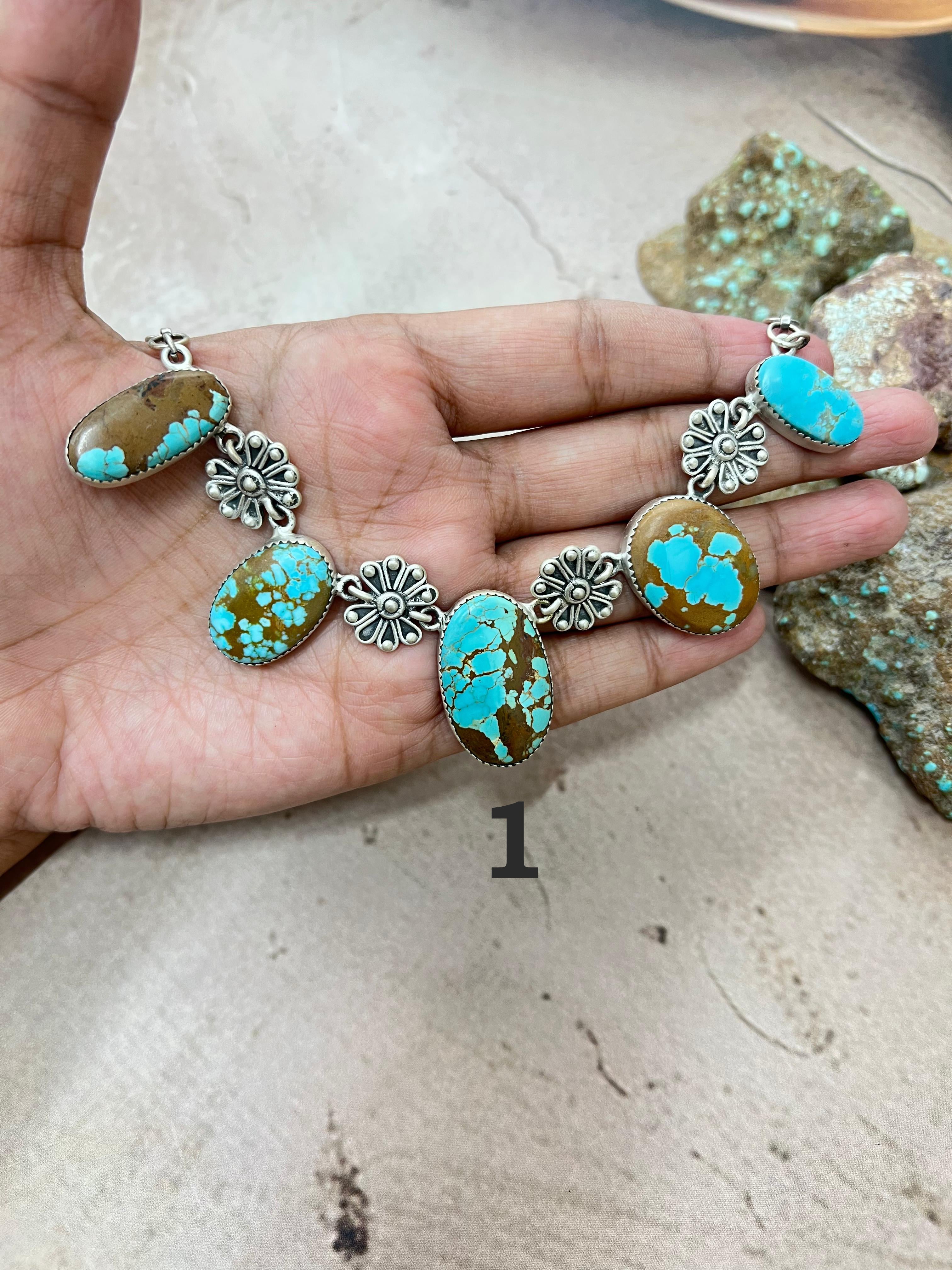 Handmade Sterling Silver Number 8 Turquoise Necklace with Signed Nizhoni