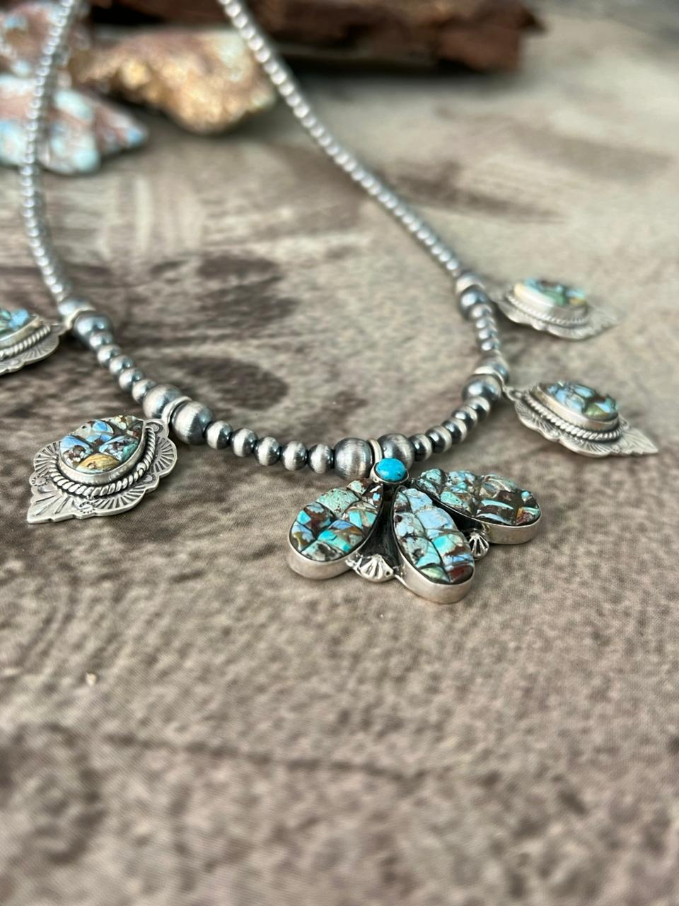 Handmade Sterling Silver 'Golden Hills Turquoise Cobble Collection' Beaded Necklace "Signed Nizhoni"