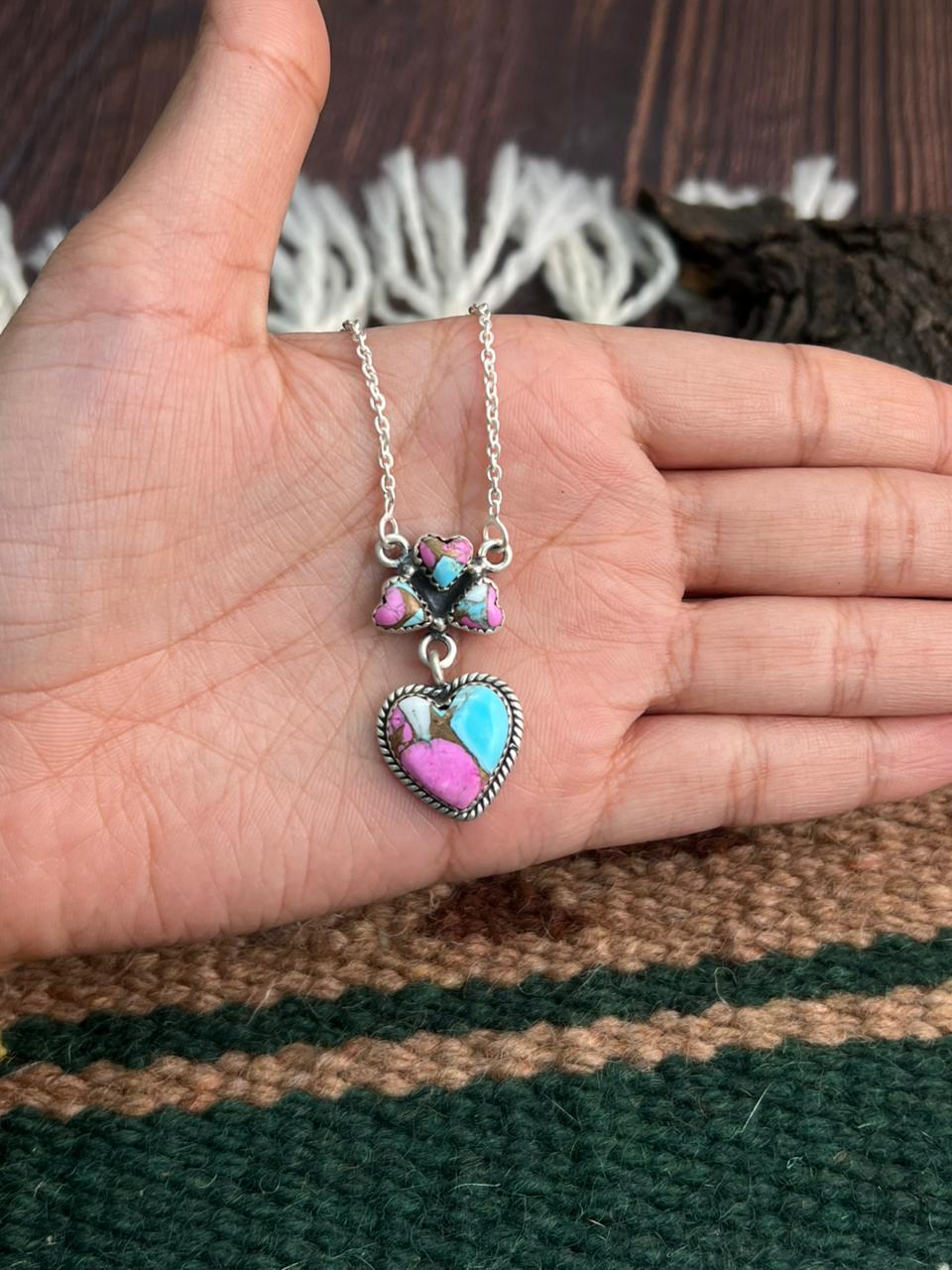 "Heart Collection" Handmade Sterling Silver Cotton Candy Necklace "Signed Nizhoni"